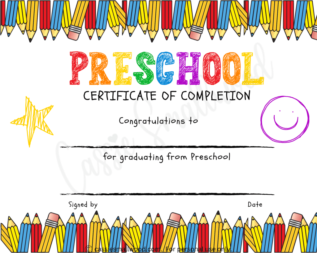20 Preschool And Kindergarten Graduation Certificates (Free in Pre K Certificates Free Printables