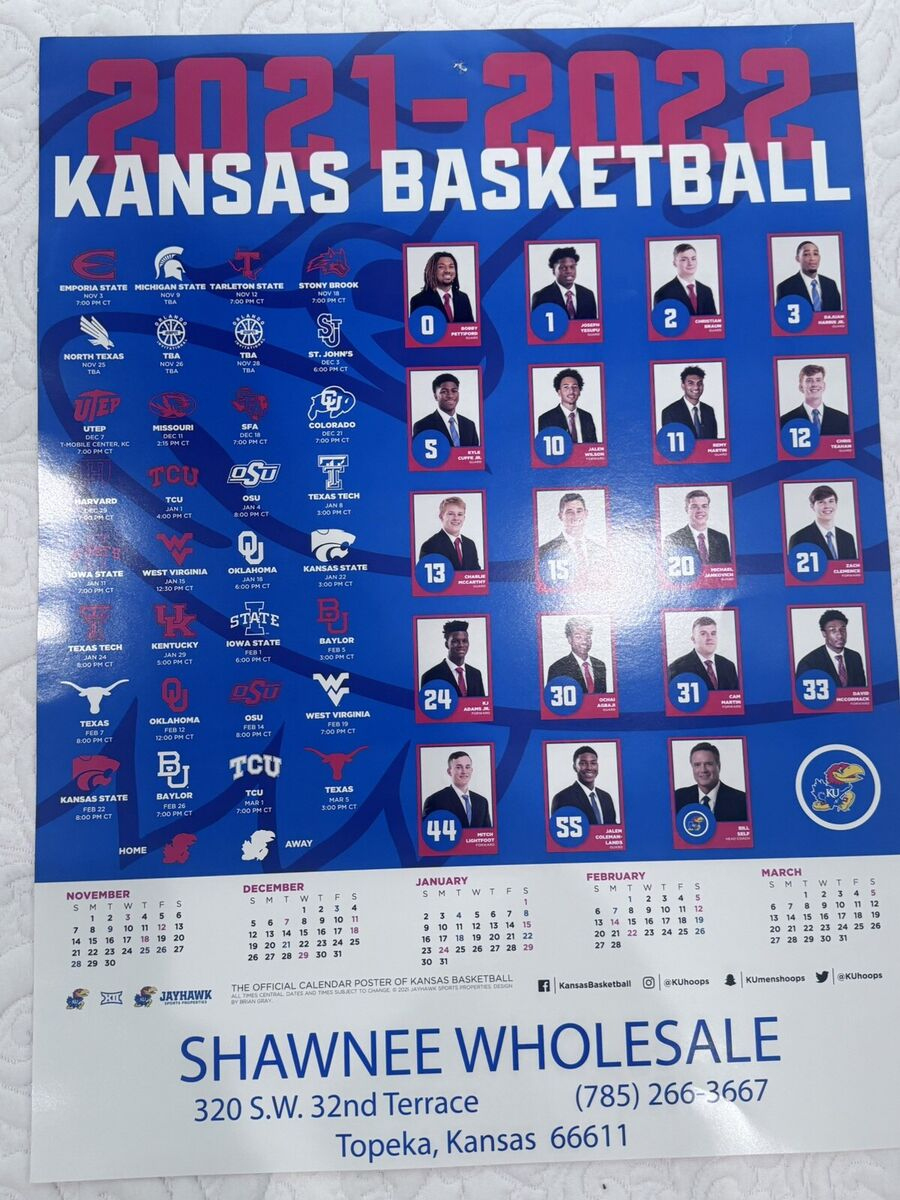 2021-2022 Kansas Jayhawks Ku Basketball Poster Schedule Team pertaining to Ku Men's Basketball Schedule Printable