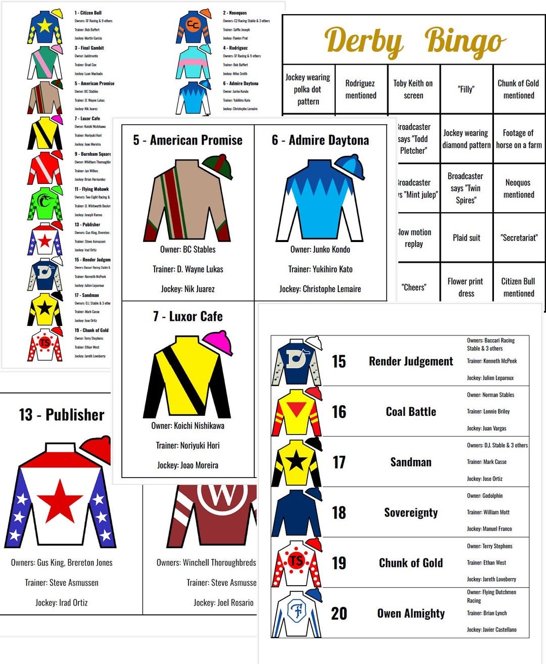 2025 Printable Kentucky Derby Roster & Bingo - Baeza Added with Kentucky Derby List Of Horses Printable