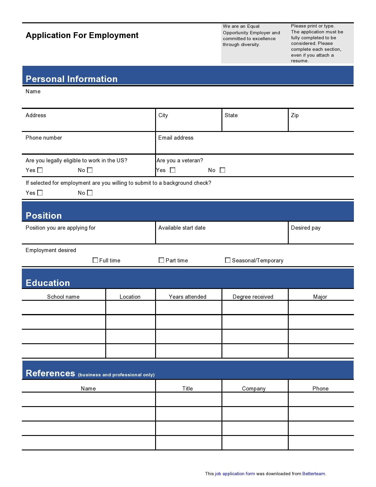 27 Basic Employment Application Templates [Free] regarding Blank Printable Applications For Employment