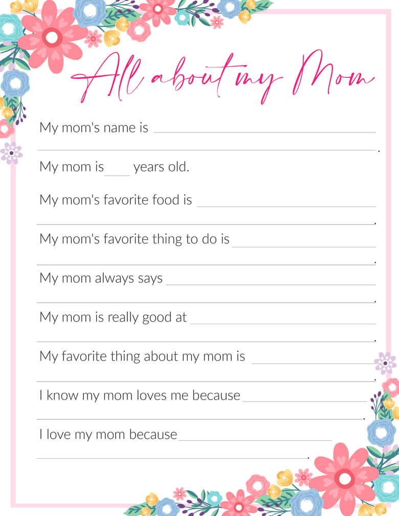 3 Free "All About My Mom" Printables regarding All About Mom Printable Free