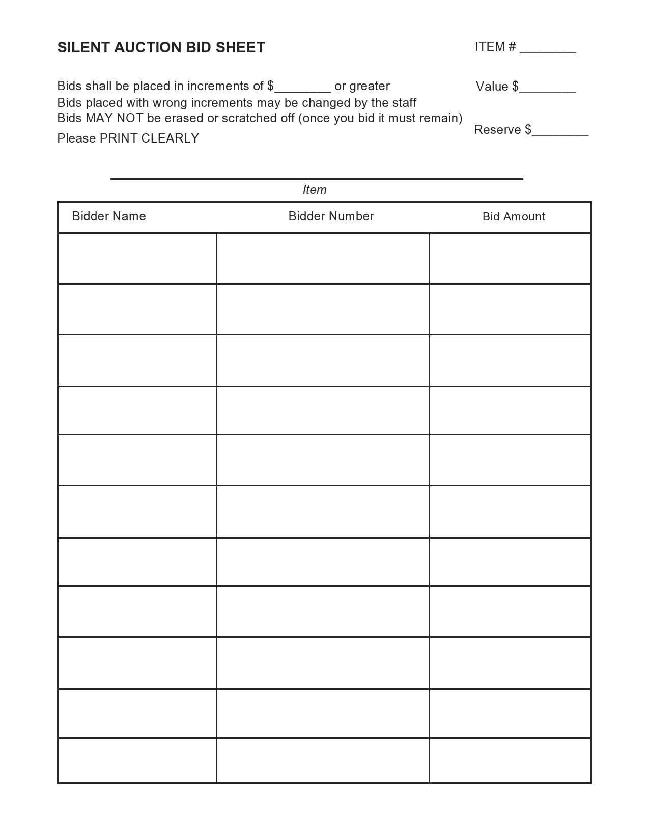 30 Silent Auction Bid Sheet Templates [Free] - Templatearchive throughout Free Printable Silent Auction Bid Sheets