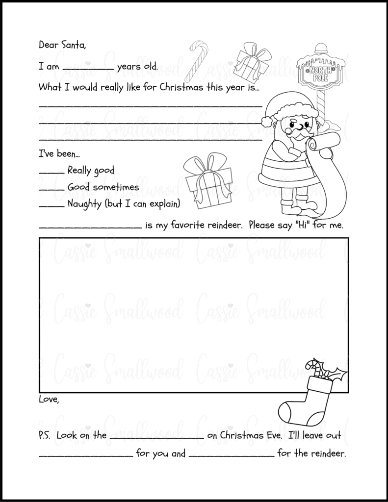 4 Coloring Letter To Santa Templates - Cassie Smallwood intended for Free Printable Letter to Santa Template Black and White