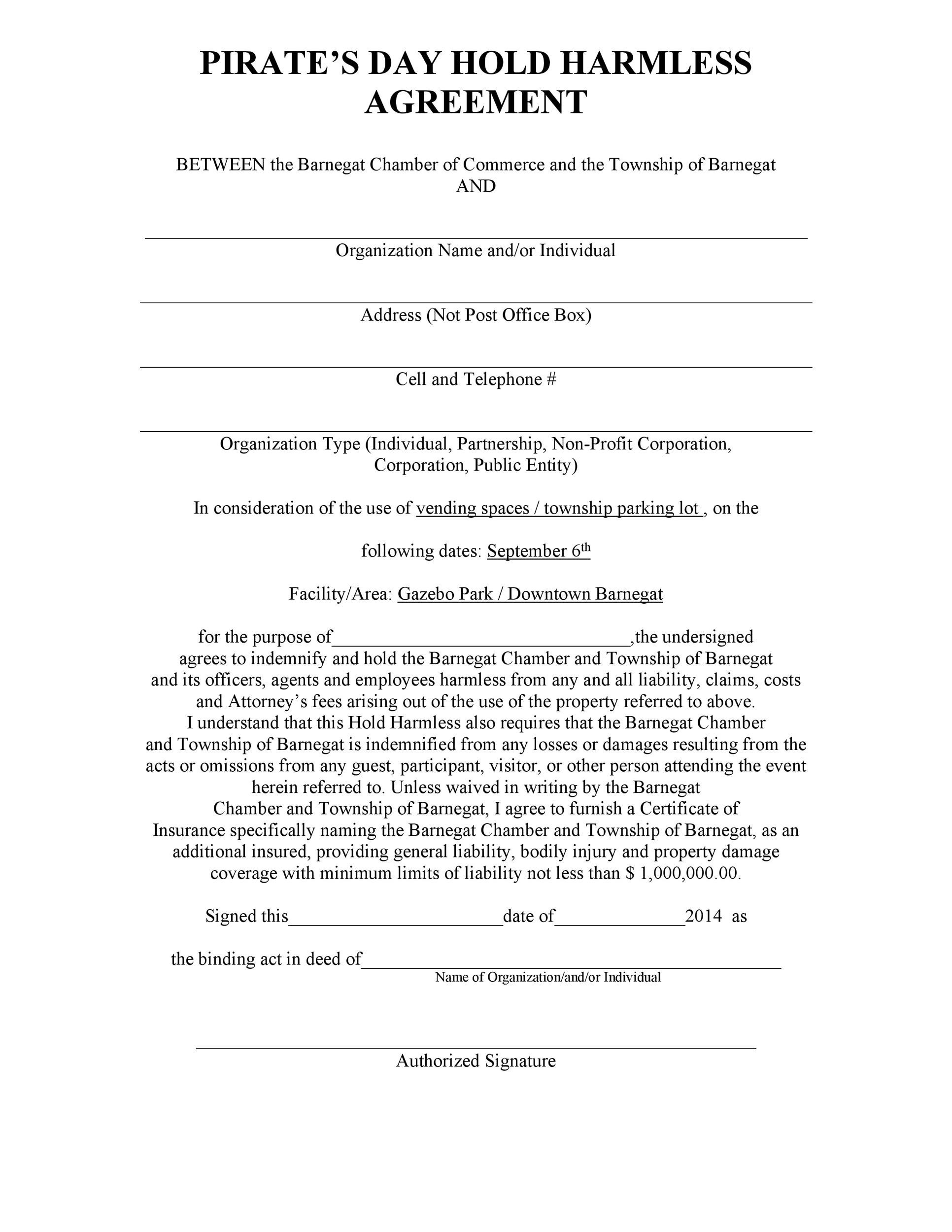 40+ Hold Harmless Agreement Templates (Free) ᐅ Templatelab throughout Printable Blank Hold Harmless Agreement