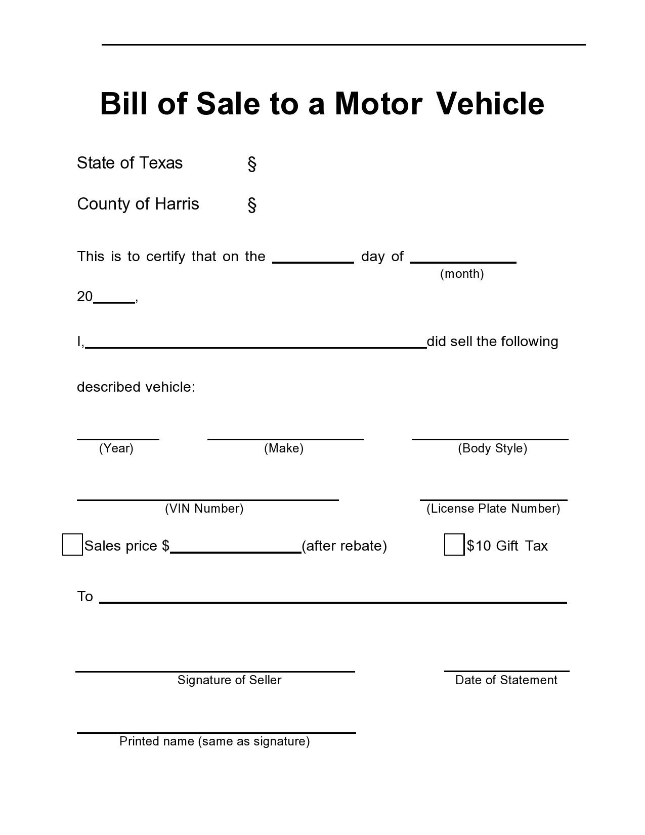 40 Printable Bill Of Sale For A Car Samples [Word, Pdf] for Blank Printable Bill of Sale For Car