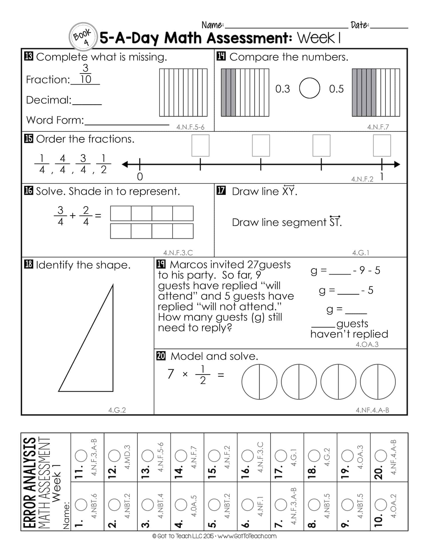 4Th Grade Weekly Math Assessments - Worksheets Library in Free Printable Diagnostic Math Assessment