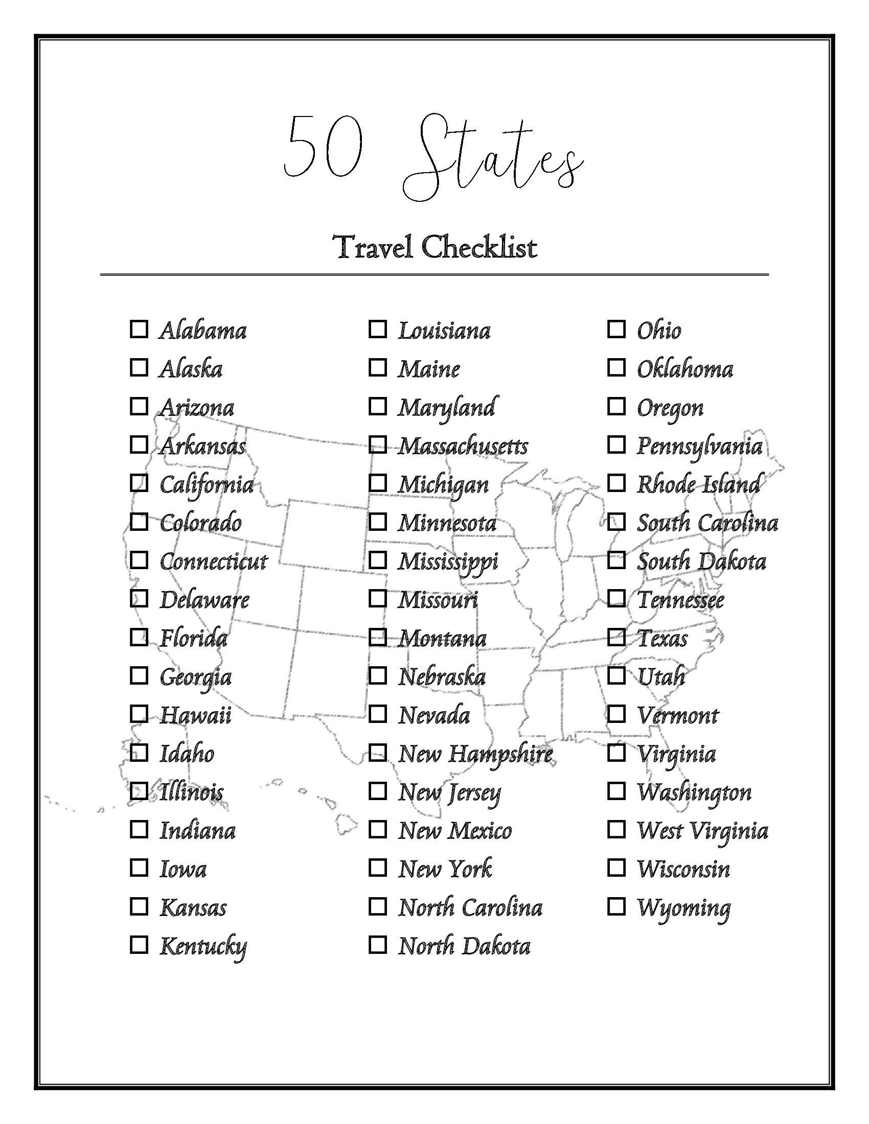 50 Us States Checklist - Worksheets Library within List Of The Fifty States Printable