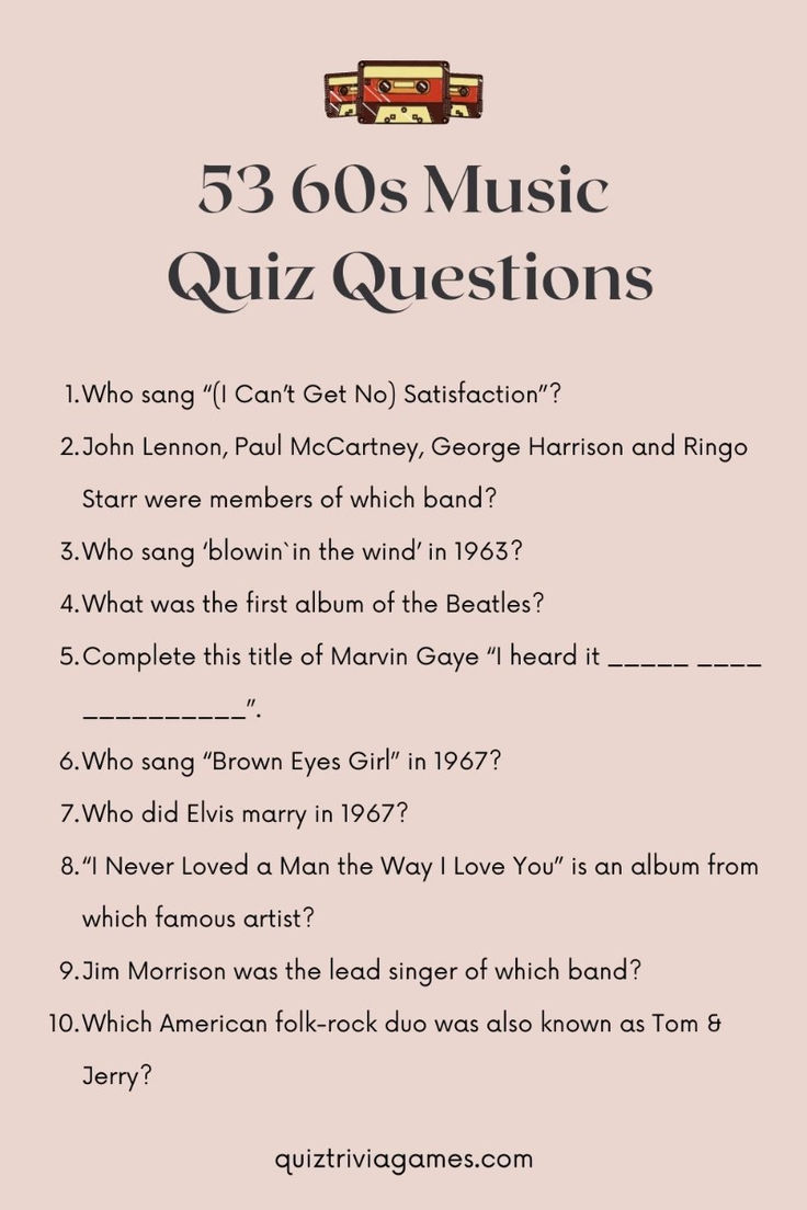 53 Fun 60S Music Quiz Questions And Answers throughout 1960S Trivia Questions And Answers Printable