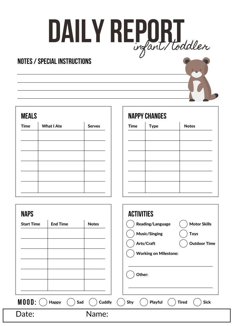 9 Infant Daily Sheets Ideas | Infant Daily Report, Infant, Daycare in Infant Daily Report Free Printable