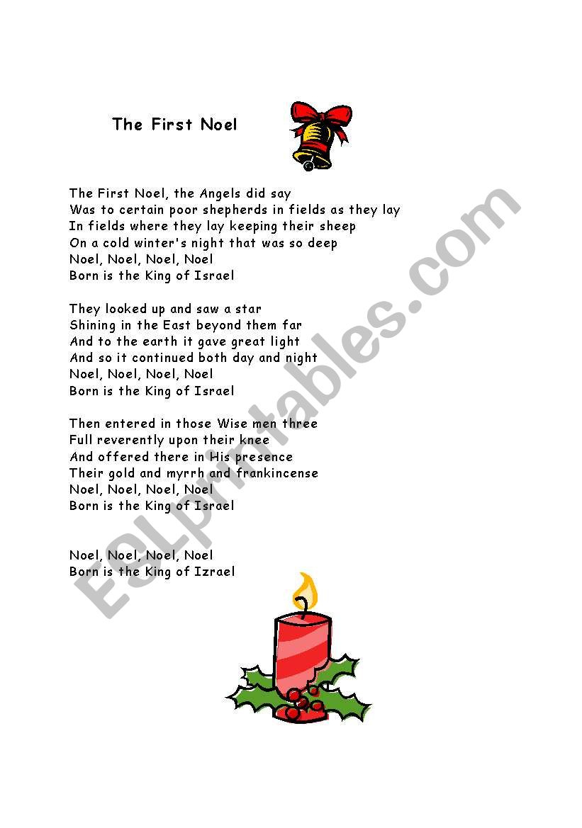 A Christmas Song: The First Noel - Esl Worksheetpeggy33 with Words To The First Noel Printable