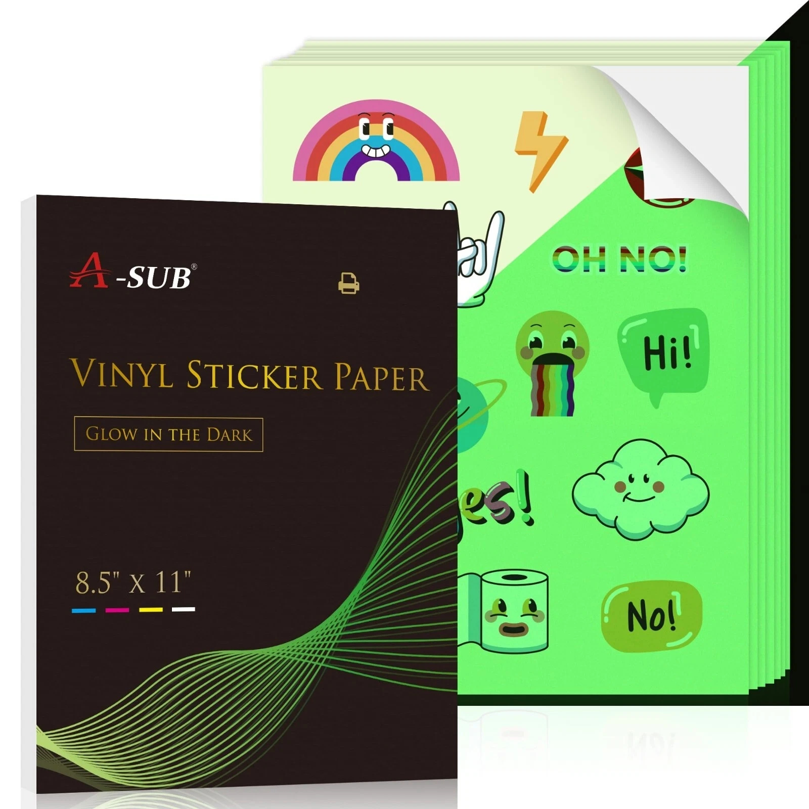 A-Sub Glow In The Dark Vinyl Sticker Paper For Inkjet Printers within Glow In The Dark Printable Vinyl
