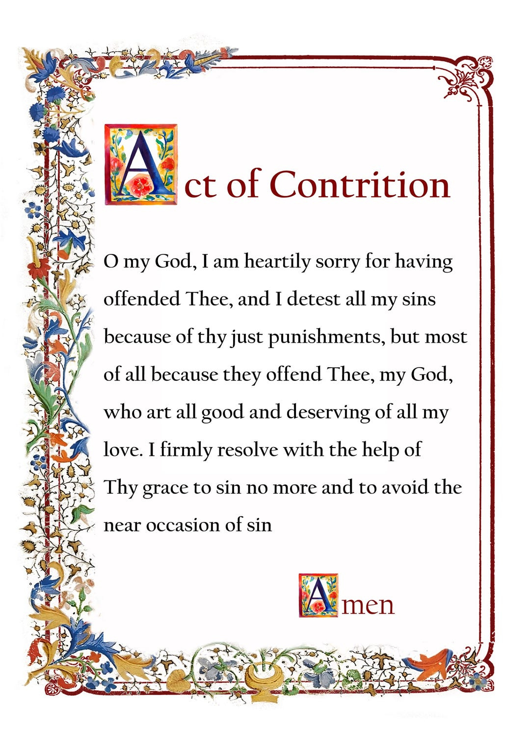 Act Of Constriction, Catholic Prayer Card, Printable A4, Wall Art pertaining to Act of Contrition Printable Free