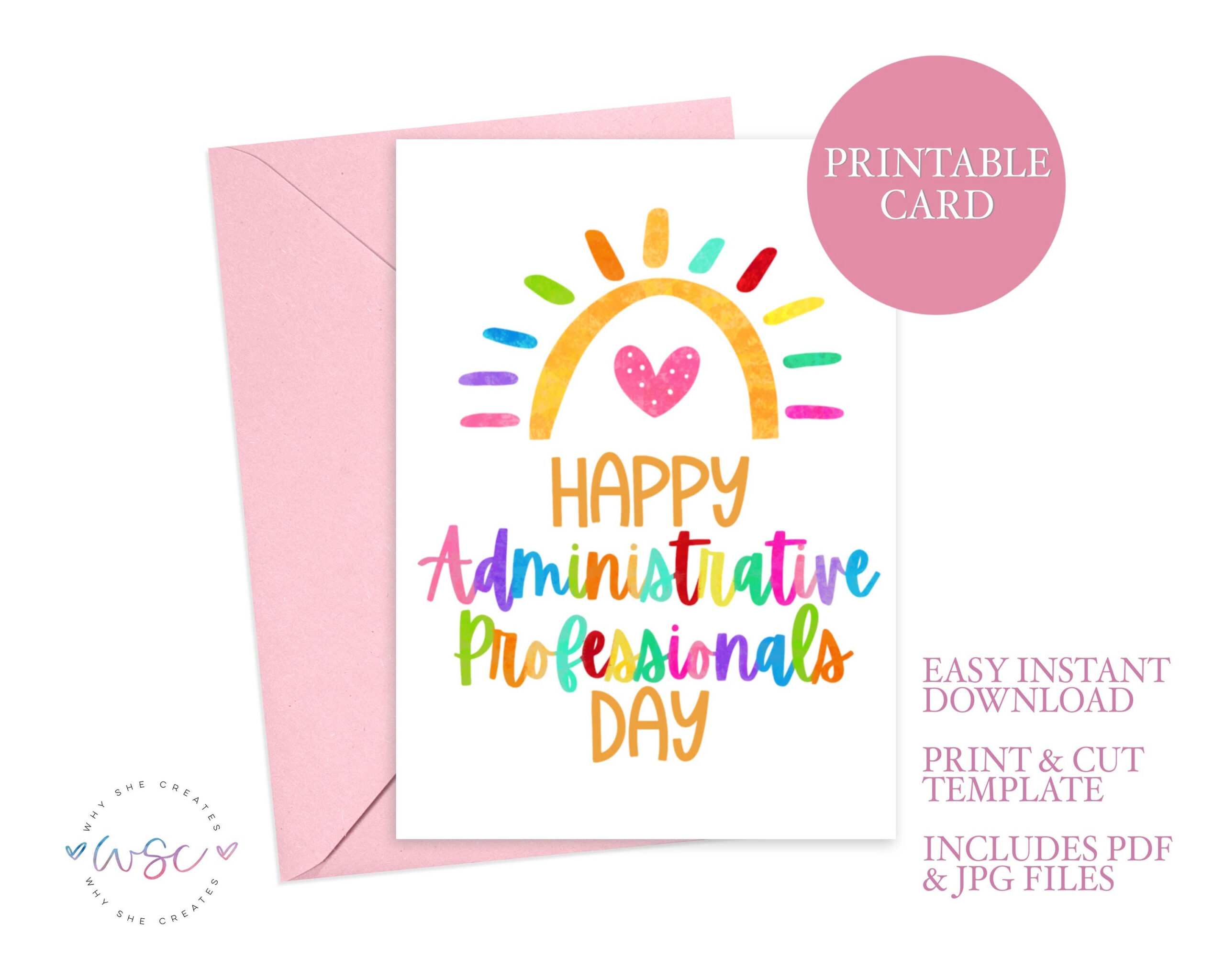 Admin Professionals Day Card: Rainbow Design Thank You (Printable throughout Administrative Professionals Day Cards Free Printable