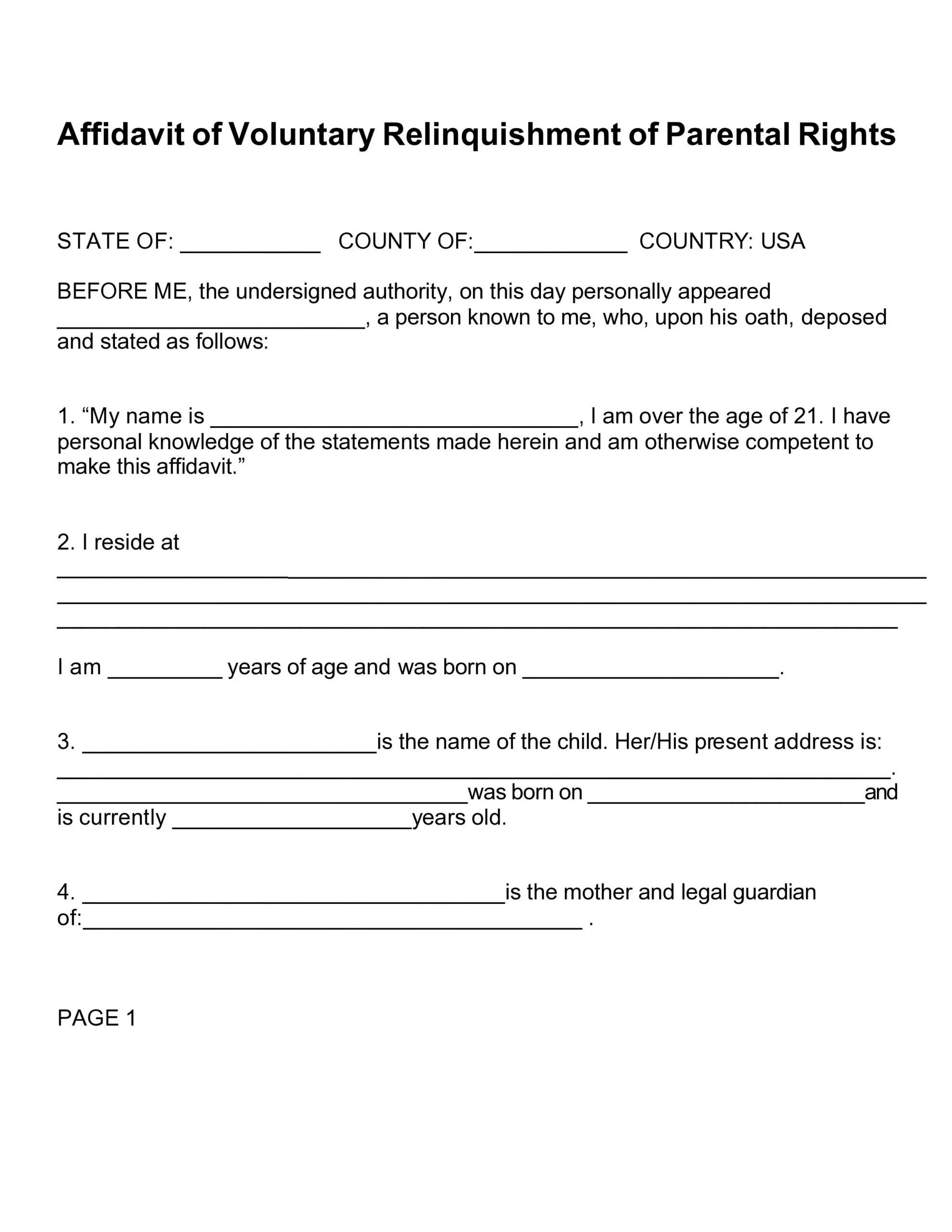 Affidavit Of Relinquishment Of Parental Rights ≡ Fill Out Online intended for Printable Termination of Parental Rights Form