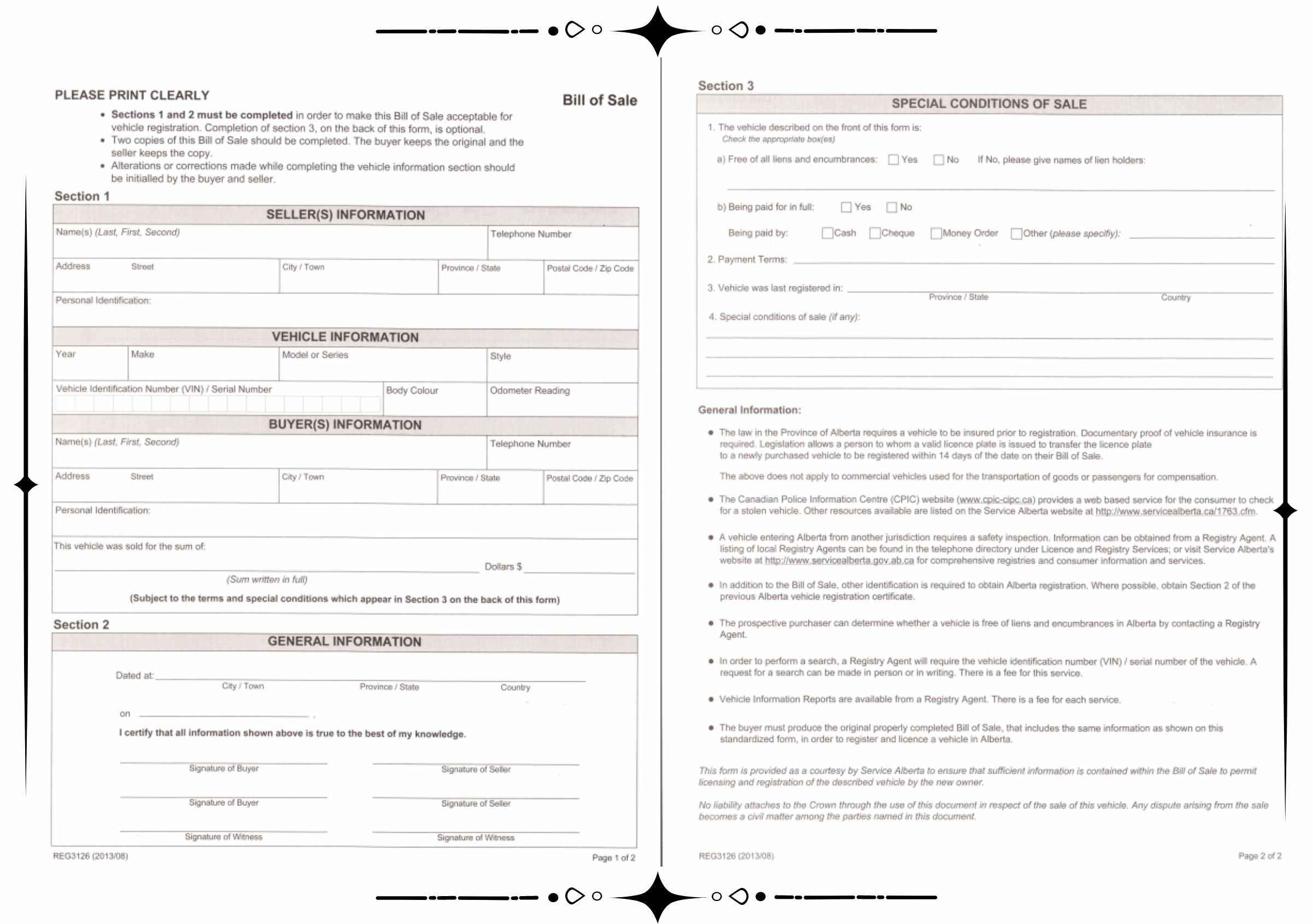 Alberta Car Bill Of Sale [Free Printable Templates] - Print in Printable Bill of Sale For Alberta