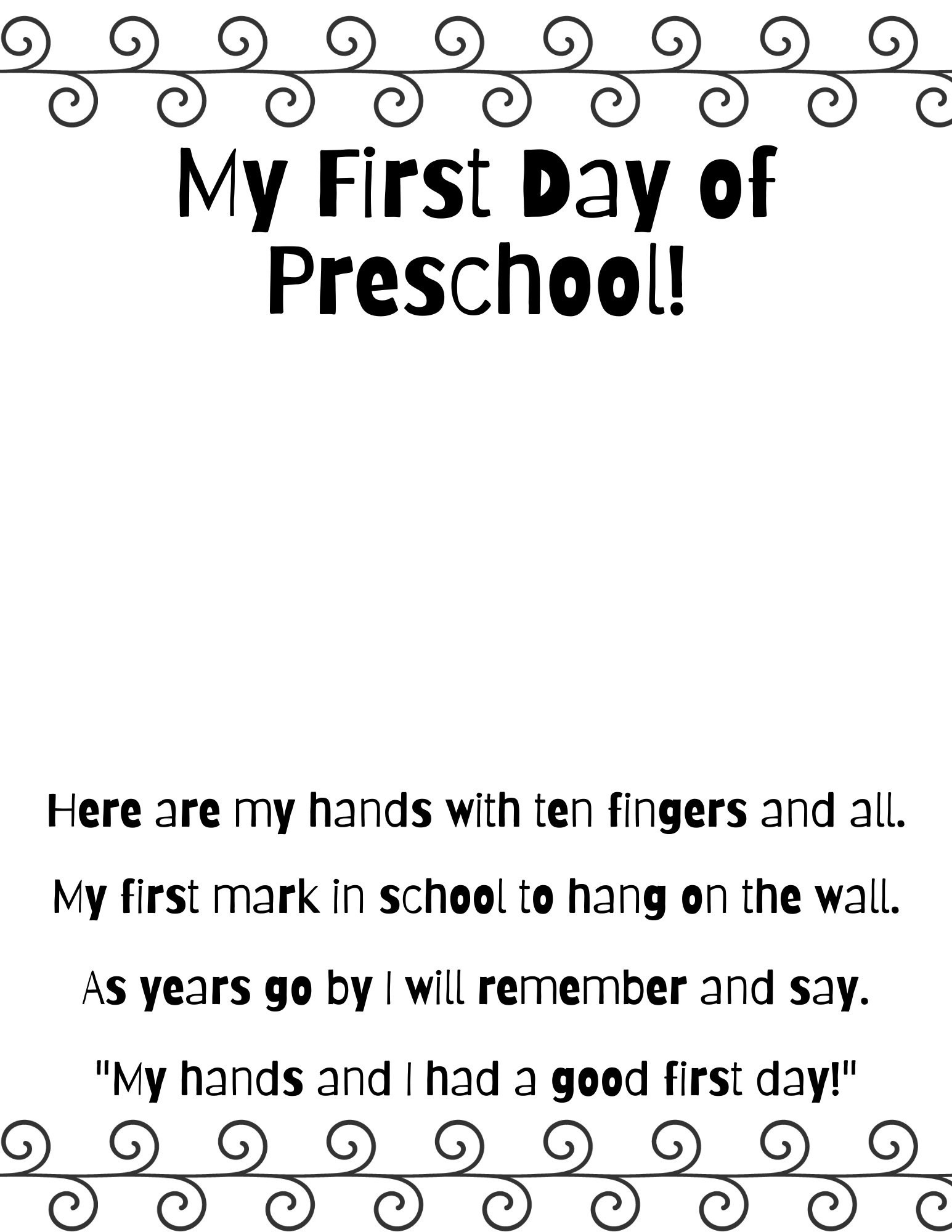 All About Me Preschool Worksheet, First Day Of Preschool Handprint within My First Day of Preschool Printable
