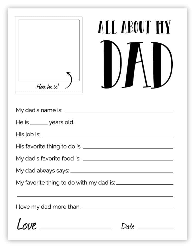 All About My Dad - Free Printable Father'S Day Gift regarding All About Daddy Free Printable