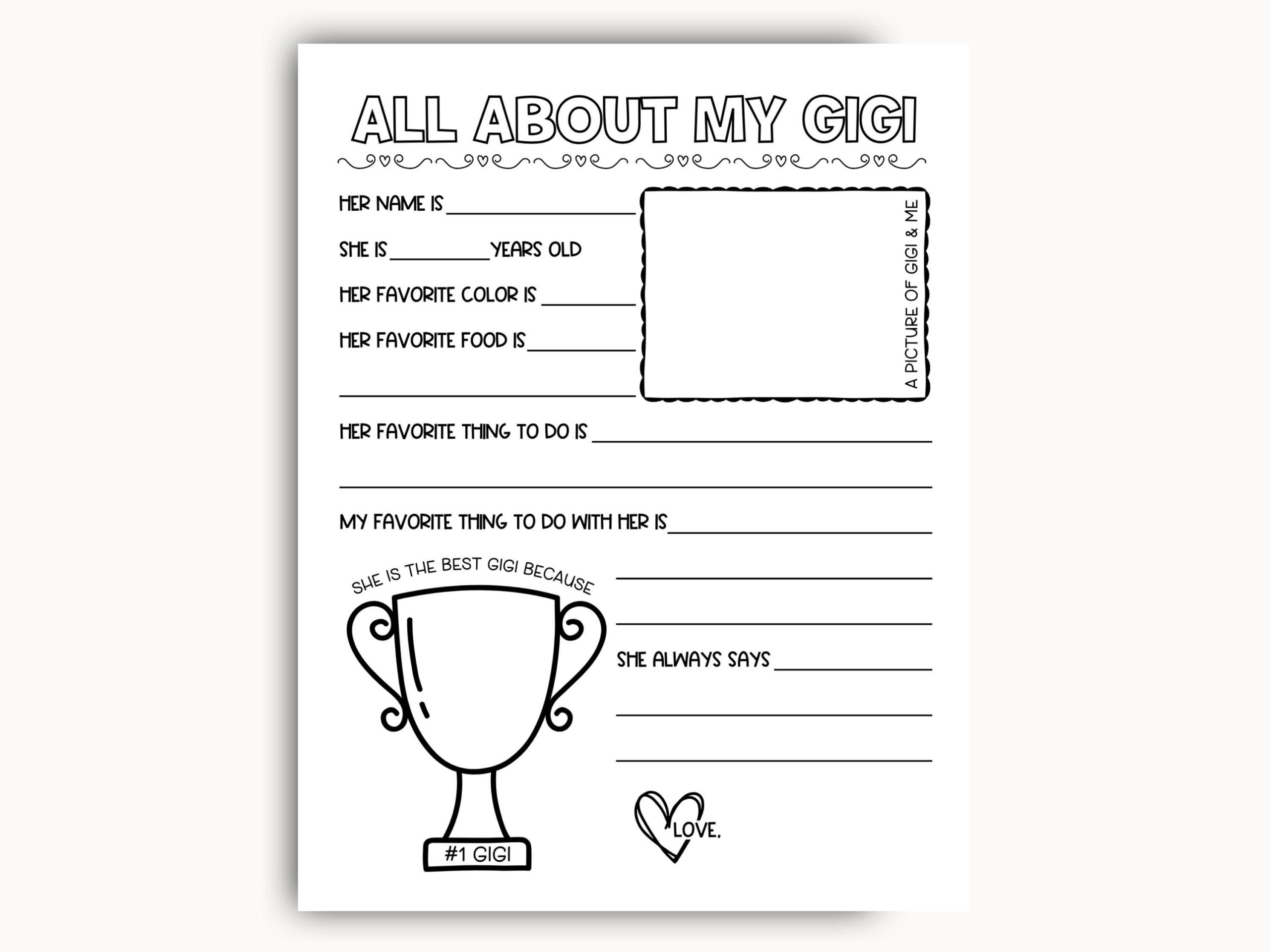 All About My Gigi Printable, Mothers Day Printable Gift, Gigi inside All About My Gigi Printable