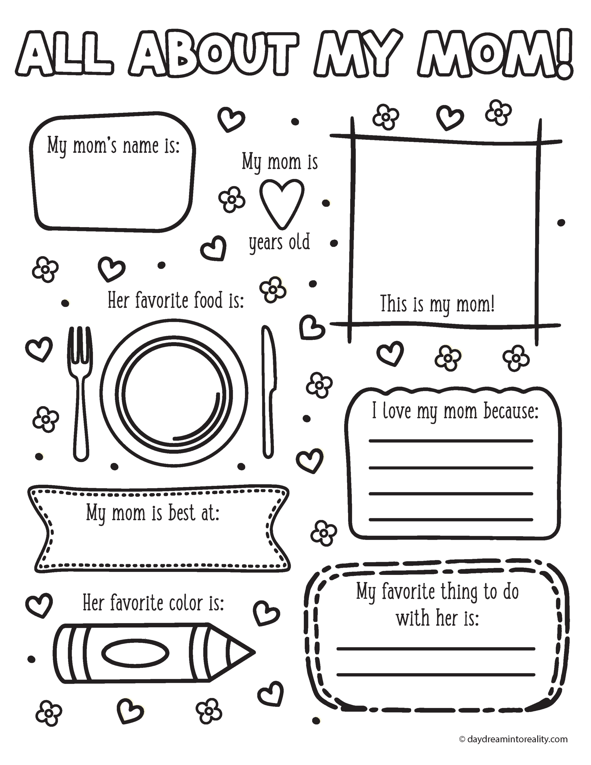 All About My Mom | Free Pdf Printable! ~ Daydream Into Reality with All About Mom Free Printable