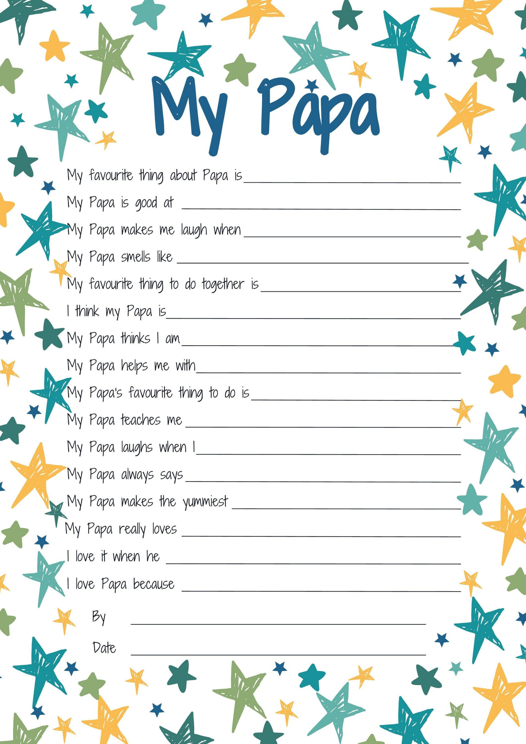 All About My Papa Printable Fathers Day Gift Idea. Reasons I Love within All About My Papa Printable