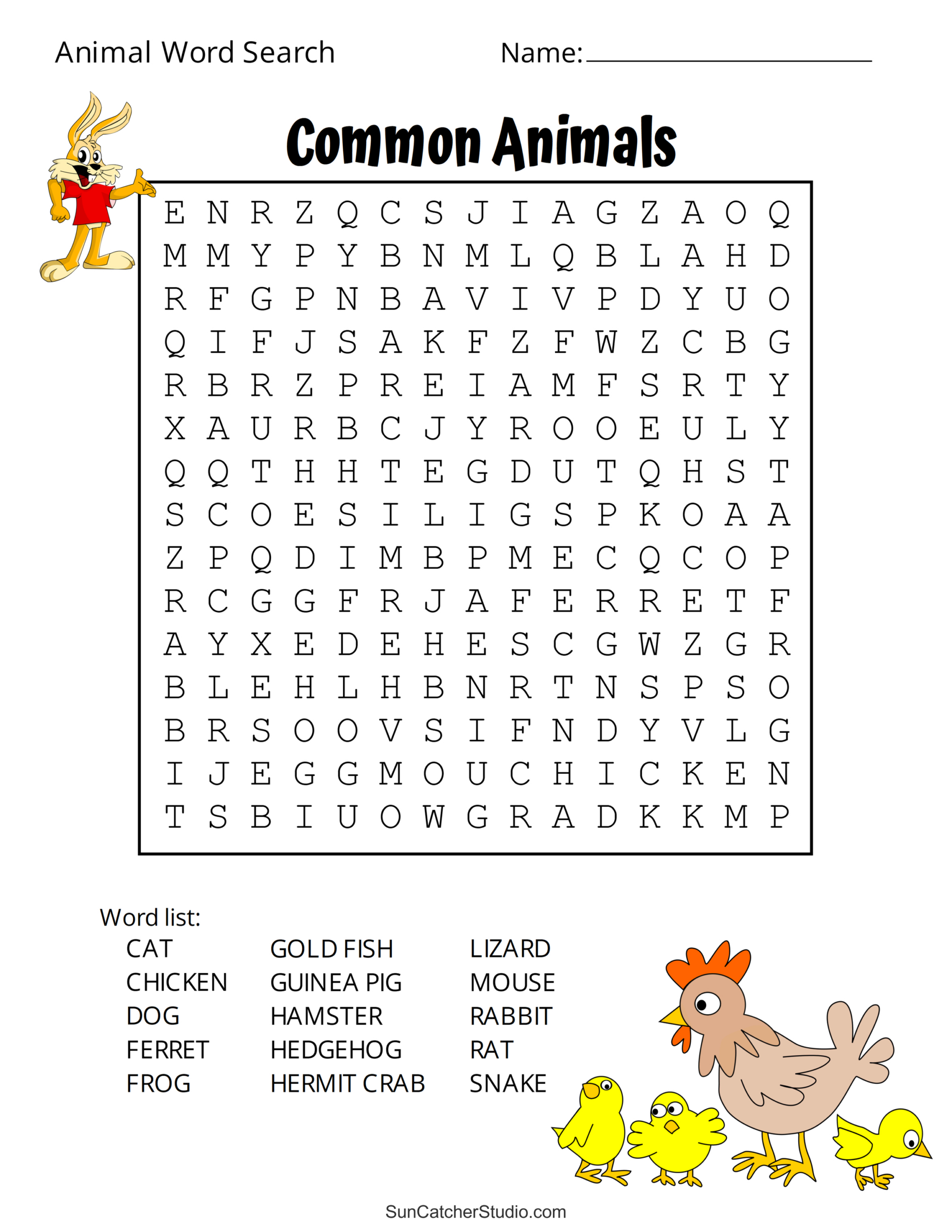 Animal Word Search (Free Printable Dog, Pet, Dinosaur Puzzles for Animal Word Search Printable