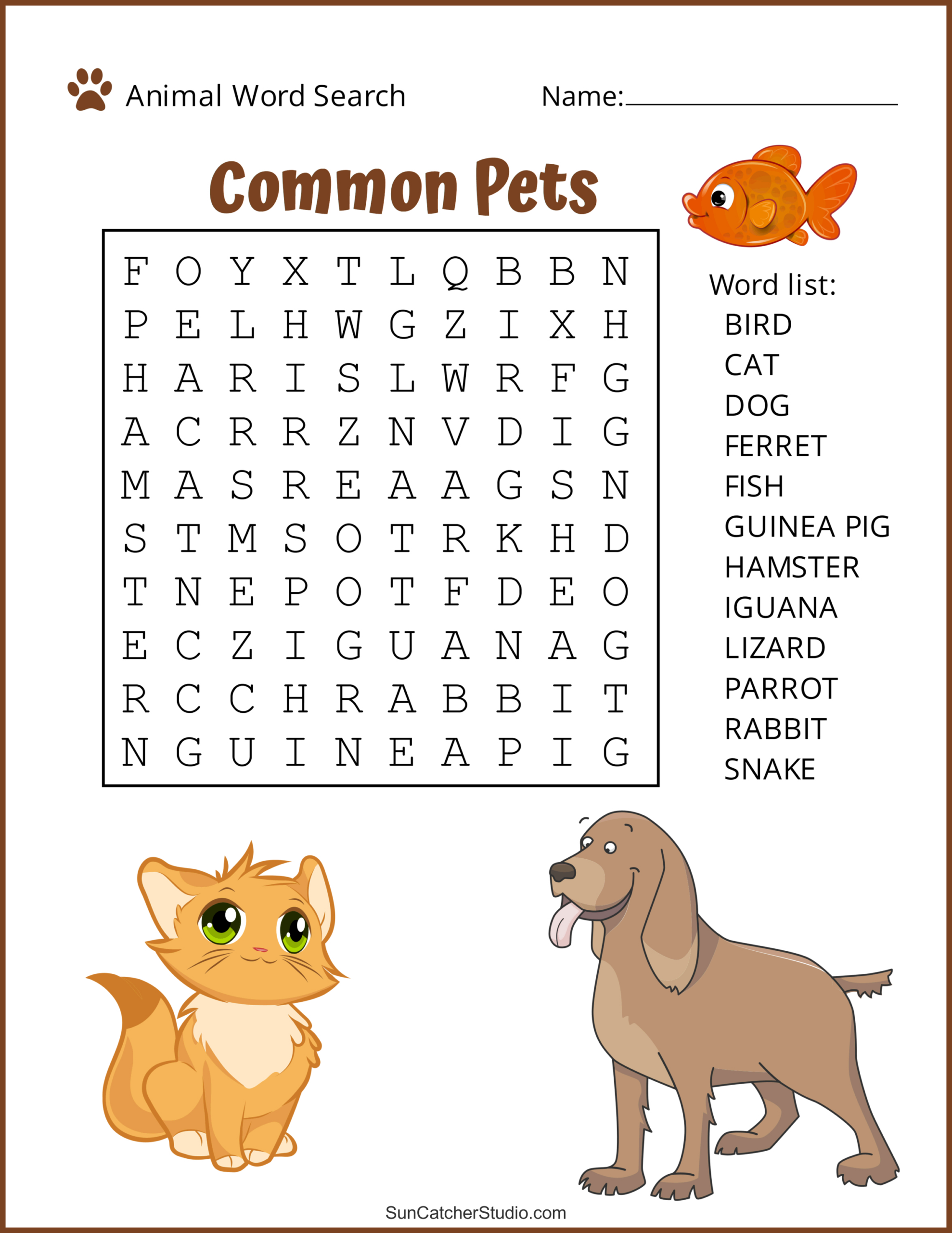 Animal Word Search (Free Printable Dog, Pet, Dinosaur Puzzles regarding Animal Word Search Printable