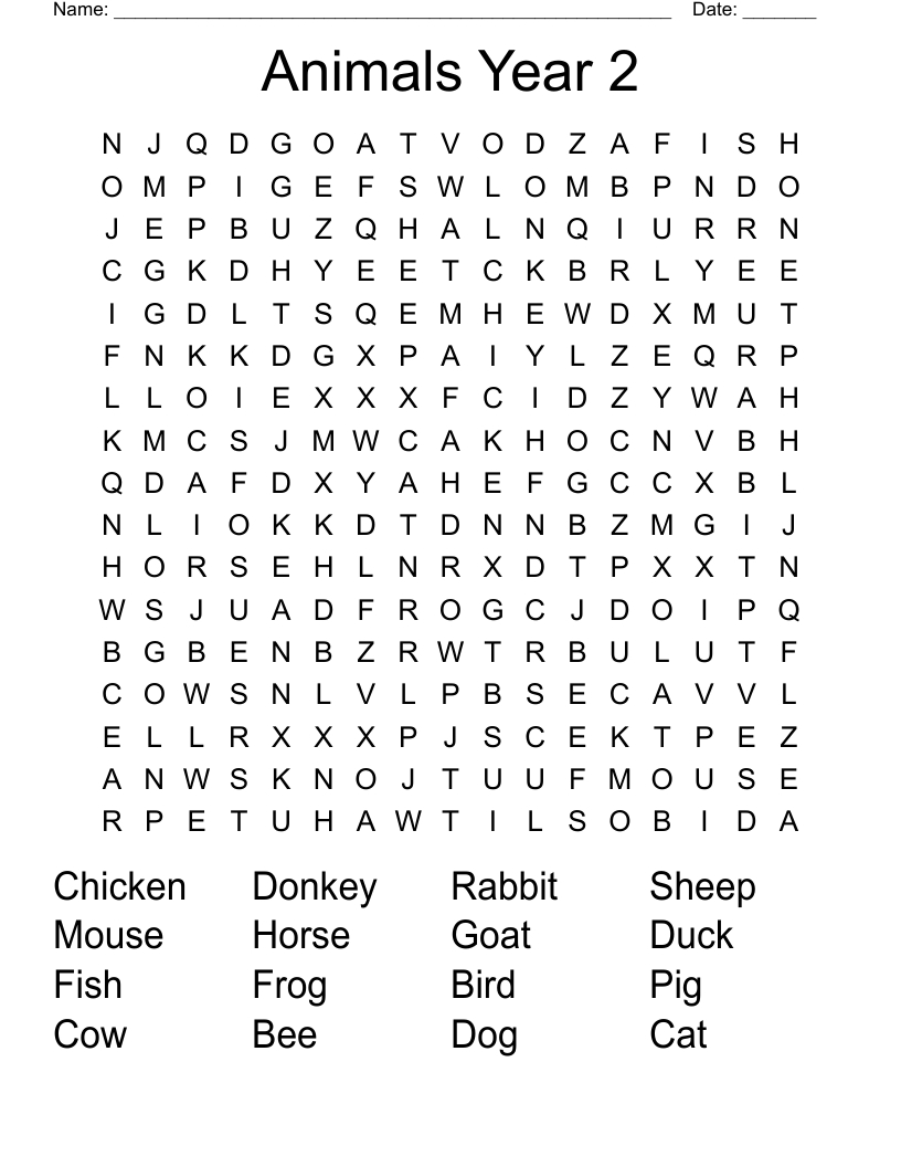 Animals Year 2 Word Search - Wordmint inside Free Printable Word Searches For 2Nd Graders