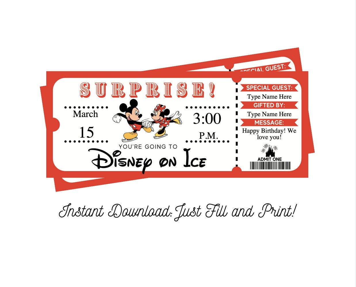 Bearbeitbare Mickey On Ice Überraschungskarte Sofortiger Download within Disney On Ice Printable Ticket