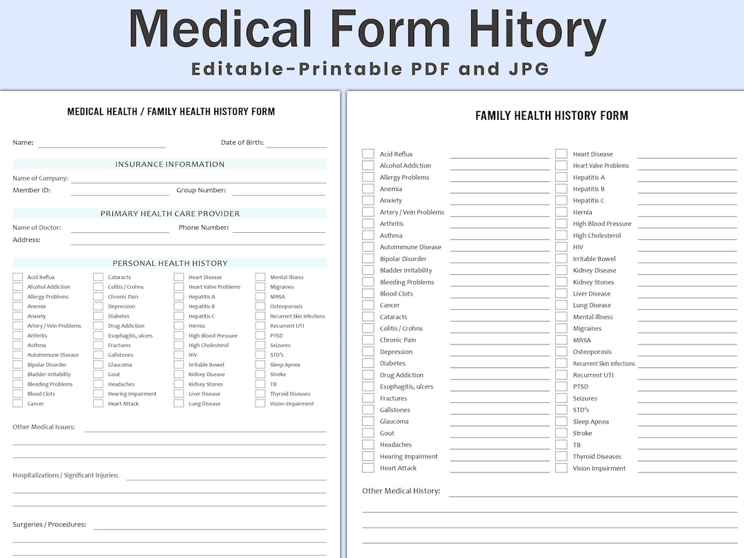 Bearbeitbares Formular Zur Krankengeschichte, Familiengeschichte within Printable Family Medical History Form Template