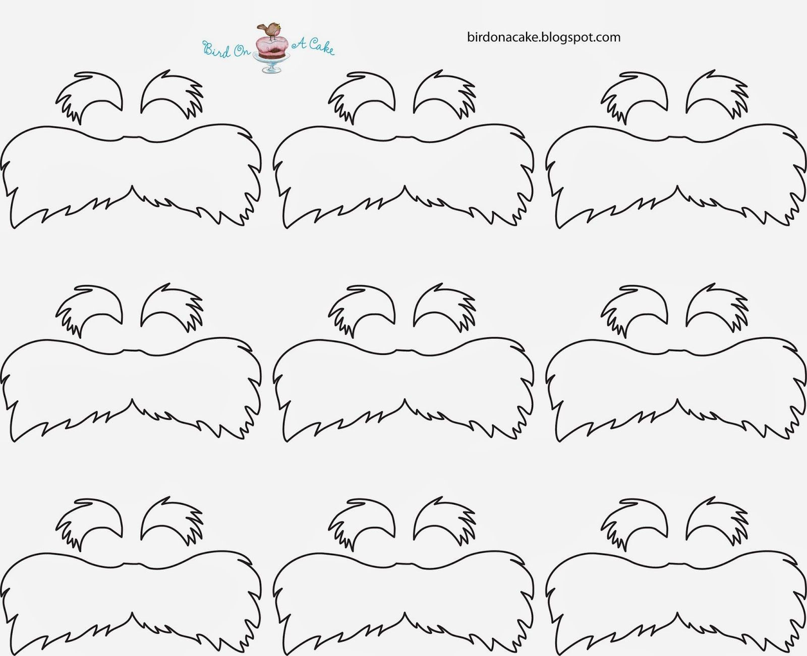 Bird On A Cake for Printable Lorax Mustache and Eyebrows Template