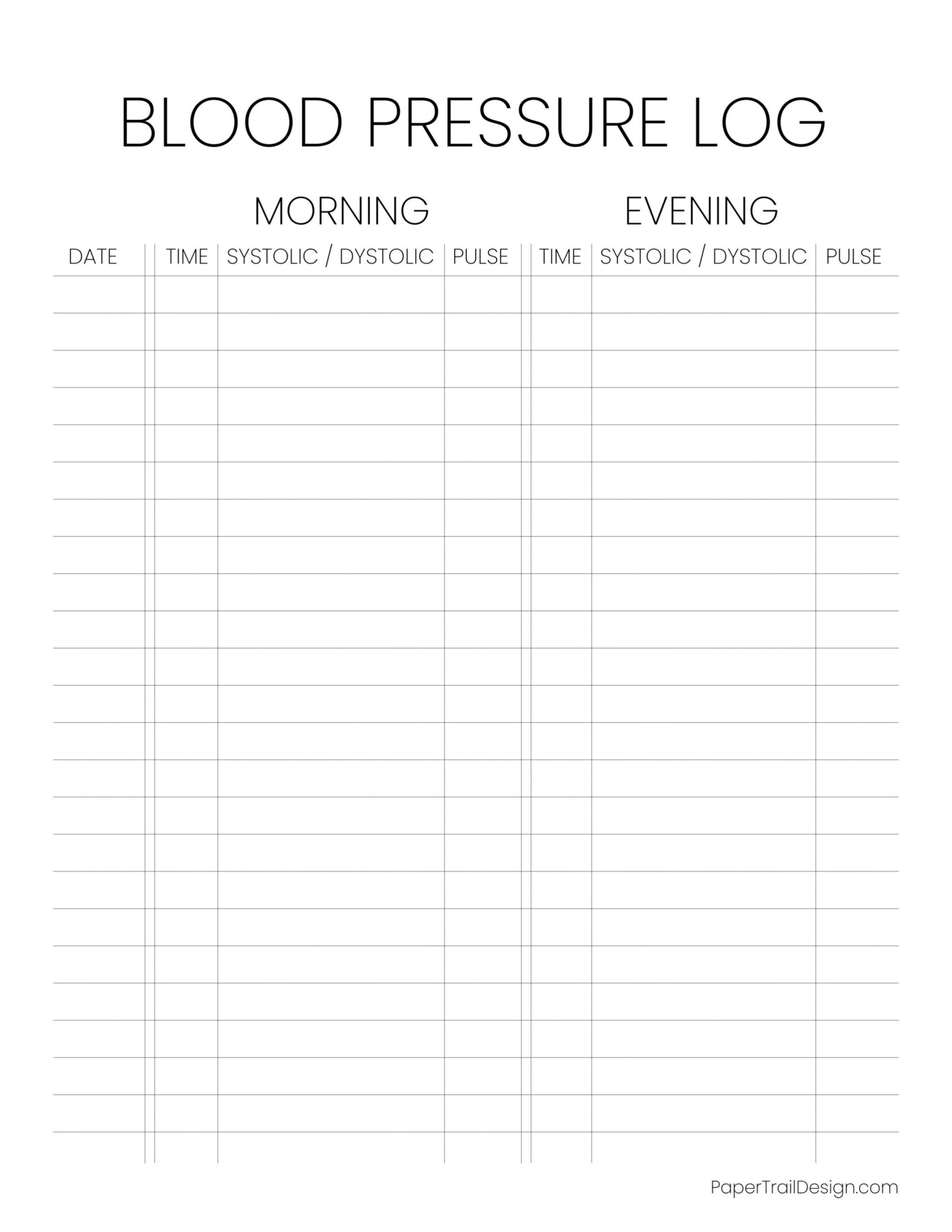 Blood Pressure Log Sheet - Paper Trail Design inside Blood Pressure Log Sheet Free Printable