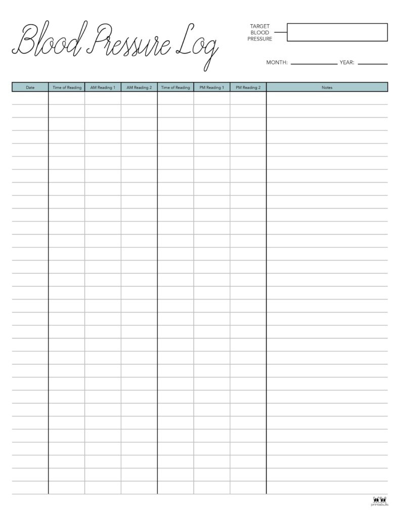 Blood Pressure Logs - 25 Free Printables | Printabulls throughout Blood Pressure Log Sheet Free Printable