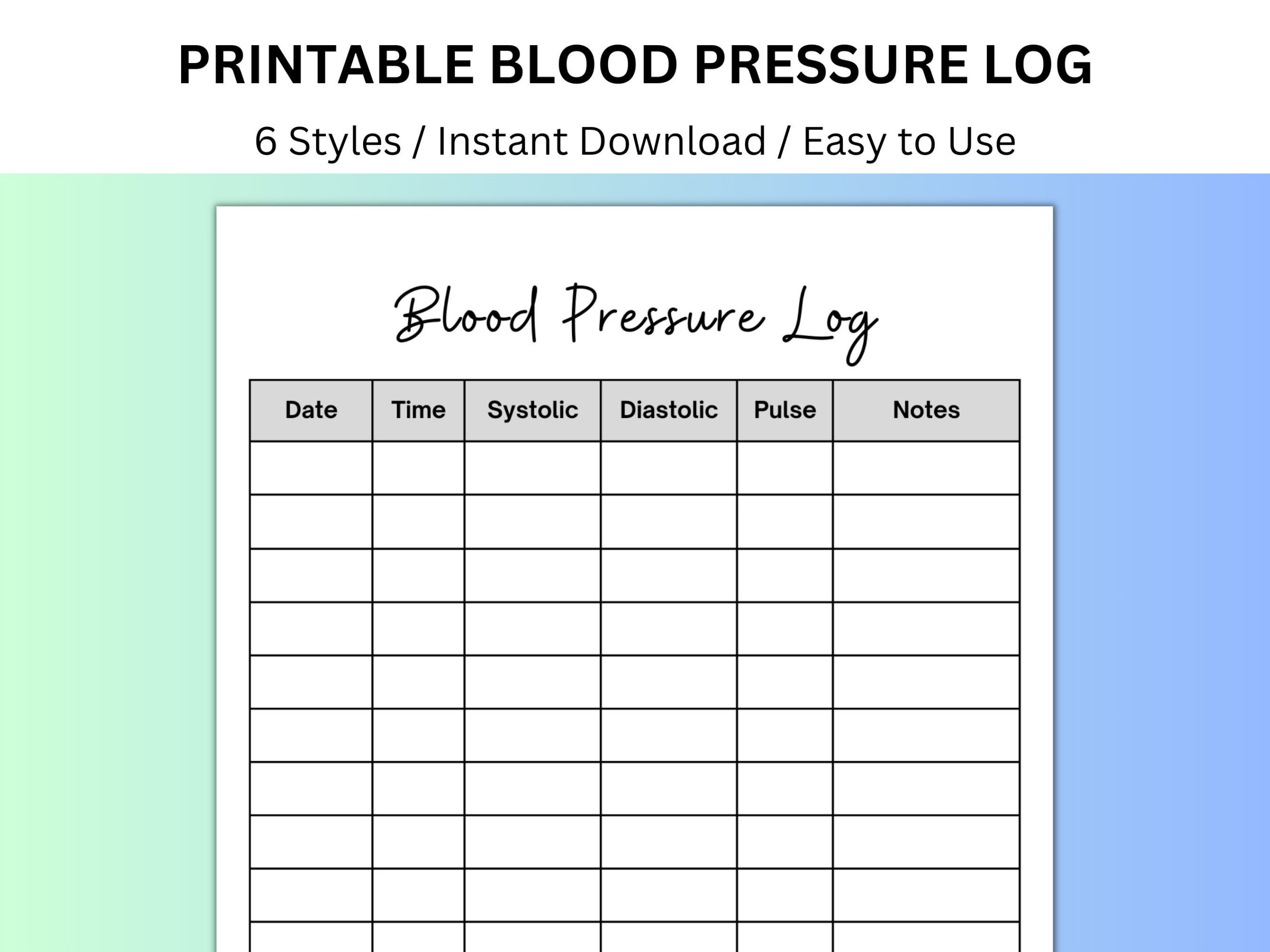 Blood Pressure Sheet, Blood Pressure Log, Medical Binder, Medical in Printable Blood Pressure Log Sheet