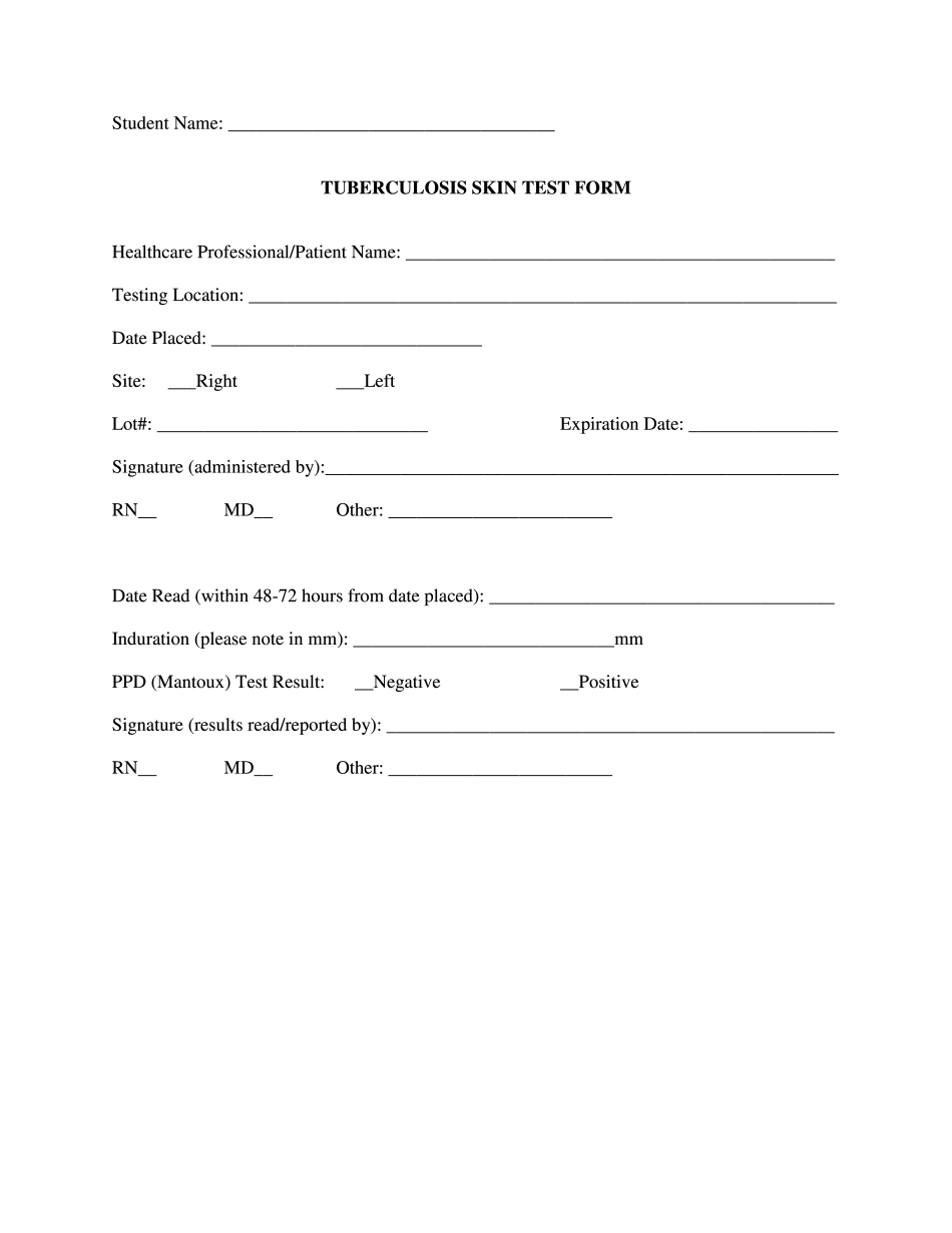 Bristol Community College Tuberculosis Skin Test Form - Printable regarding Free Printable Tb Skin Test Form