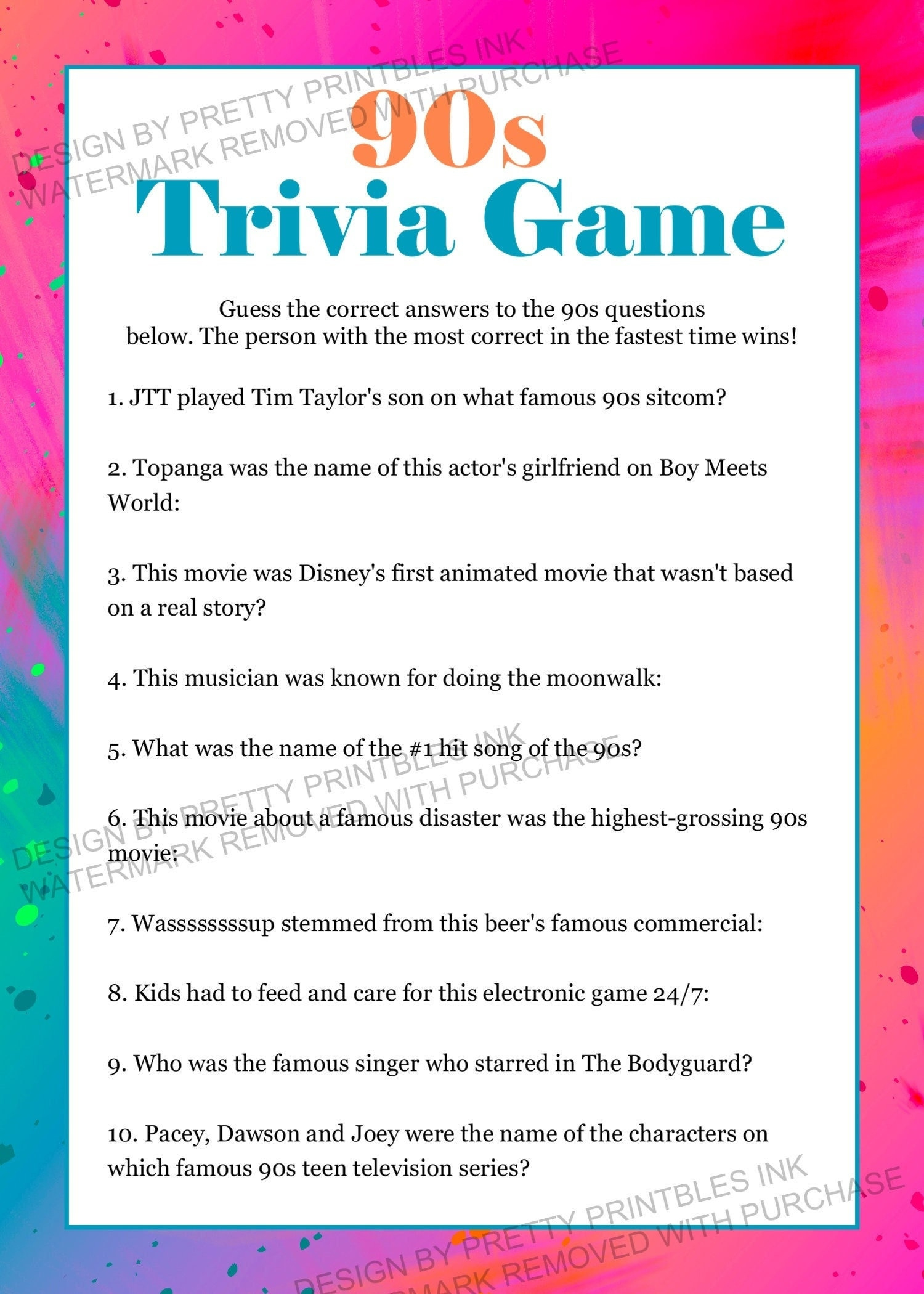 Buy 90S Trivia Game: Tie-Dye Party Quiz (Pdf Download) Online In with regard to 90s Trivia Questions and Answers Printable