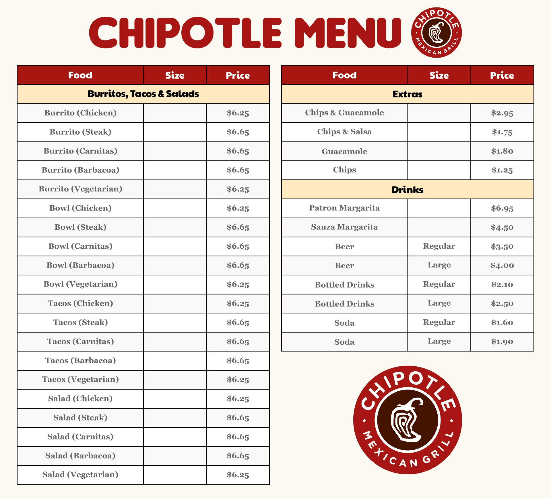 Chipotle Menu - 10 Free Pdf Printables | Printablee pertaining to Printable Chipotle Menu with Prices
