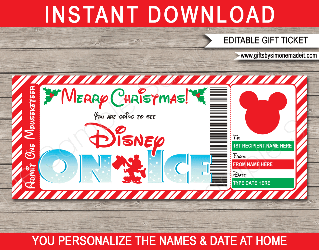 Christmas Disney On Ice Gift Ticket Template | Gift Voucher throughout Disney On Ice Printable Ticket