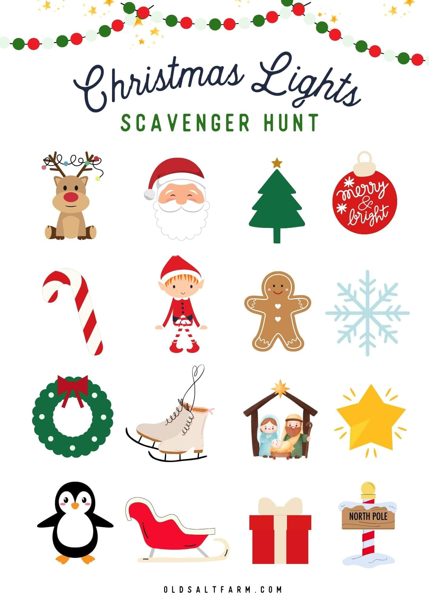 Christmas Light Scavenger Hunt | Free Printable | Old Salt Farm intended for Christmas Light Scavenger Hunt Free Printable