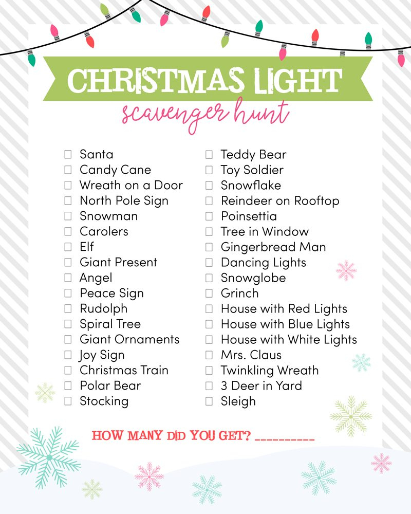 Christmas Light Scavenger Hunt intended for Christmas Light Scavenger Hunt Free Printable