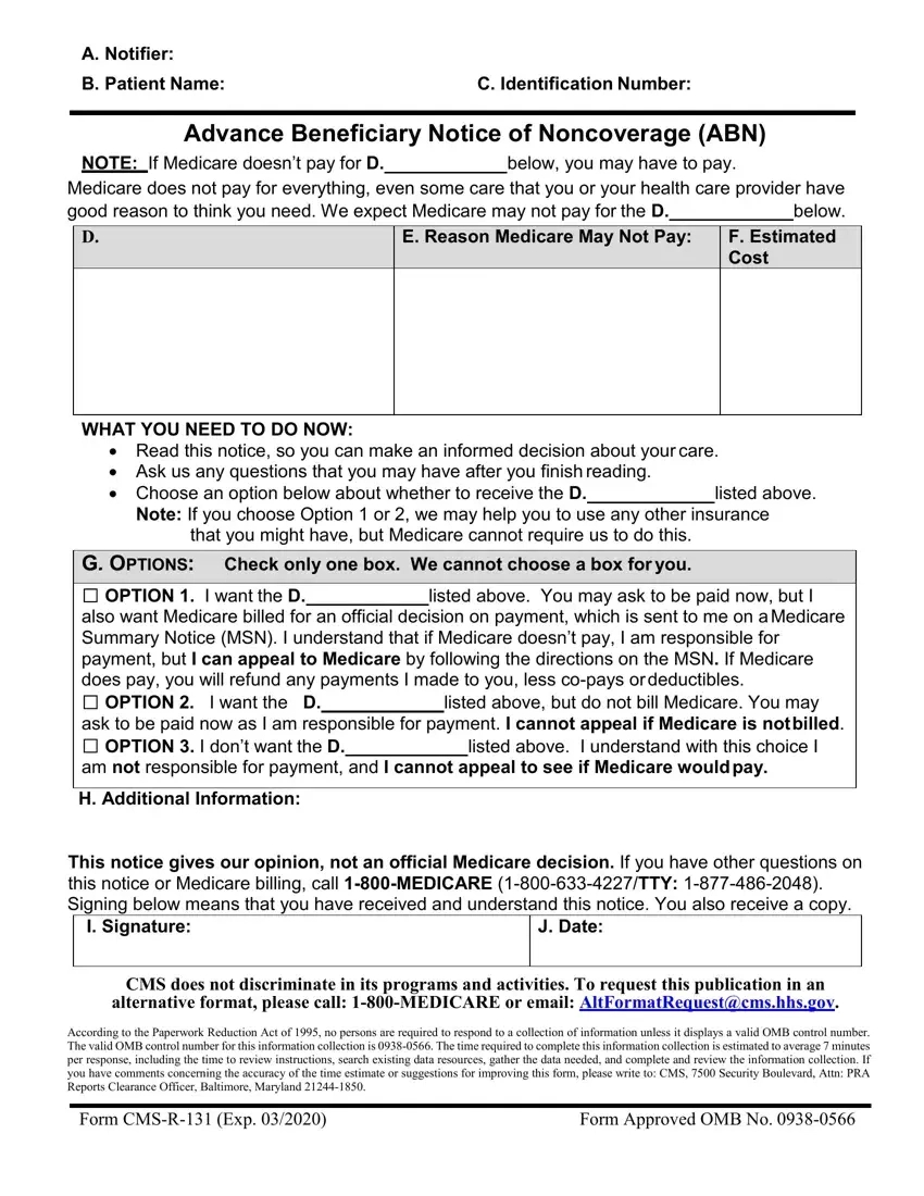Cms R 131 Advance Abn ≡ Fill Out Printable Pdf Forms Online with Form Cms R 131 Printable