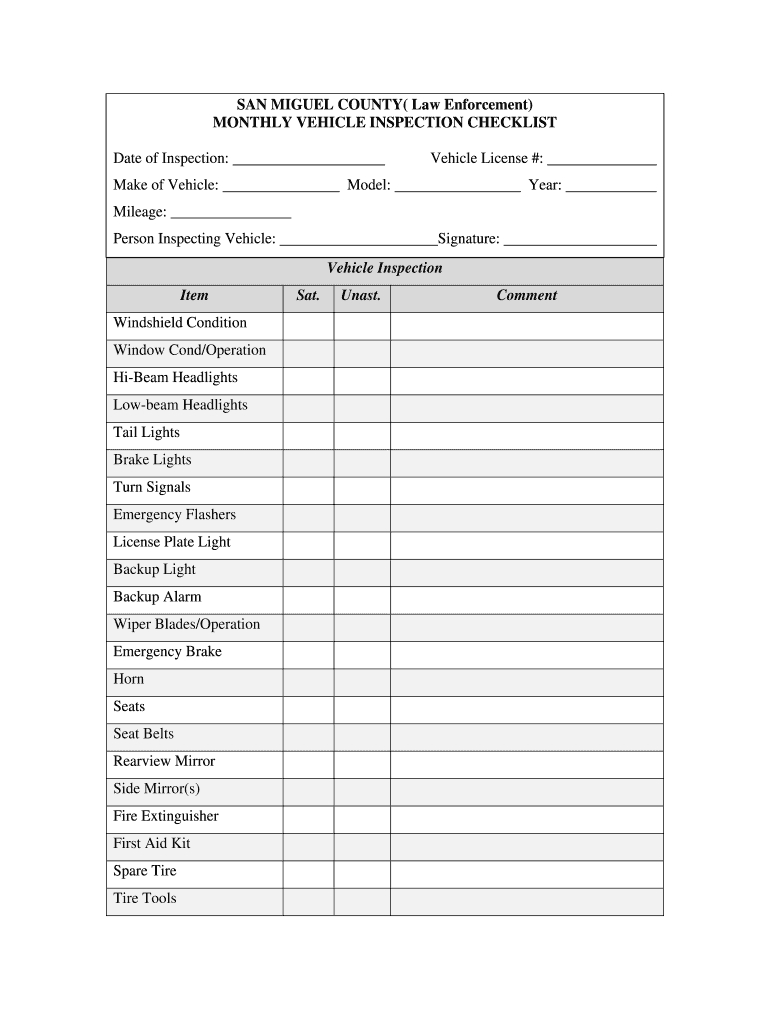 Co Monthly Vehicle Inspection Checklist Form - Fill Online for Pdf Printable Vehicle Inspection Checklist