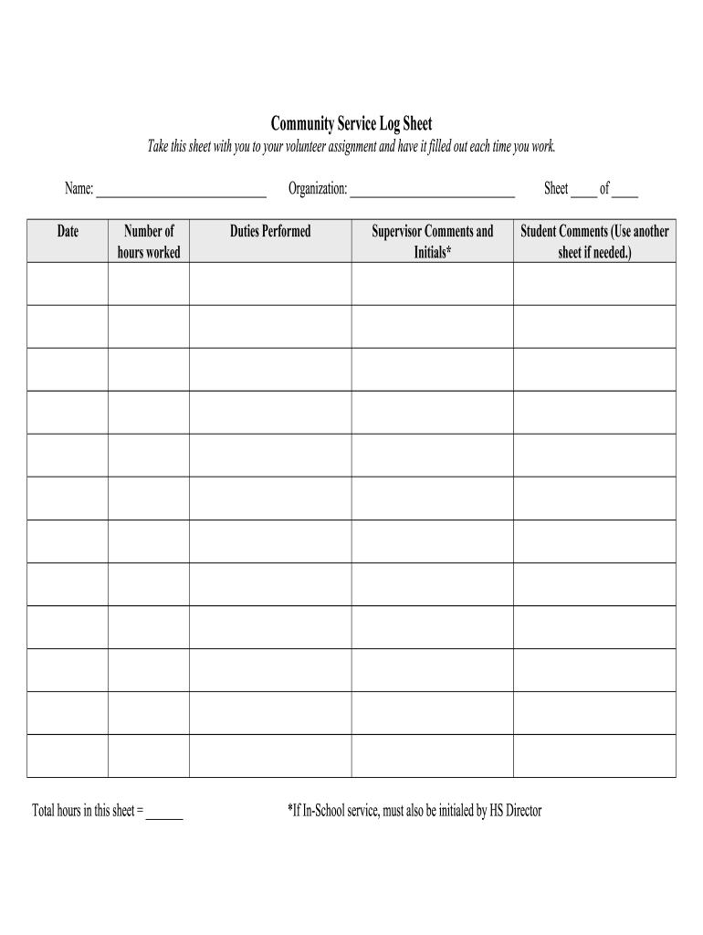 Community Service Log Sheet Form - Fill Online, Printable within Free Printable Community Service Log Sheet