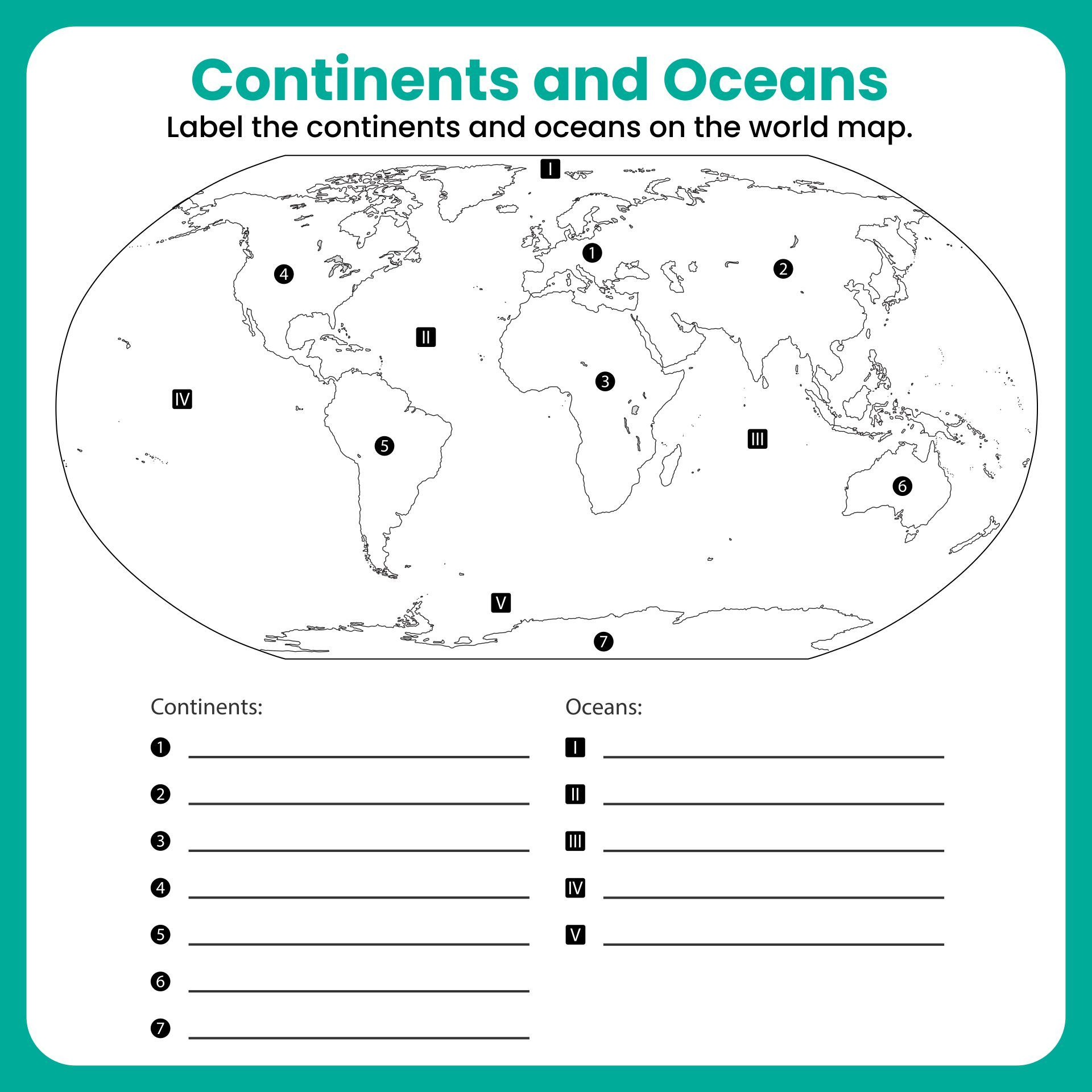 Continents And Oceans Map For 2Nd Grade | Continents And Oceans inside Continents And Oceans Quiz Printable