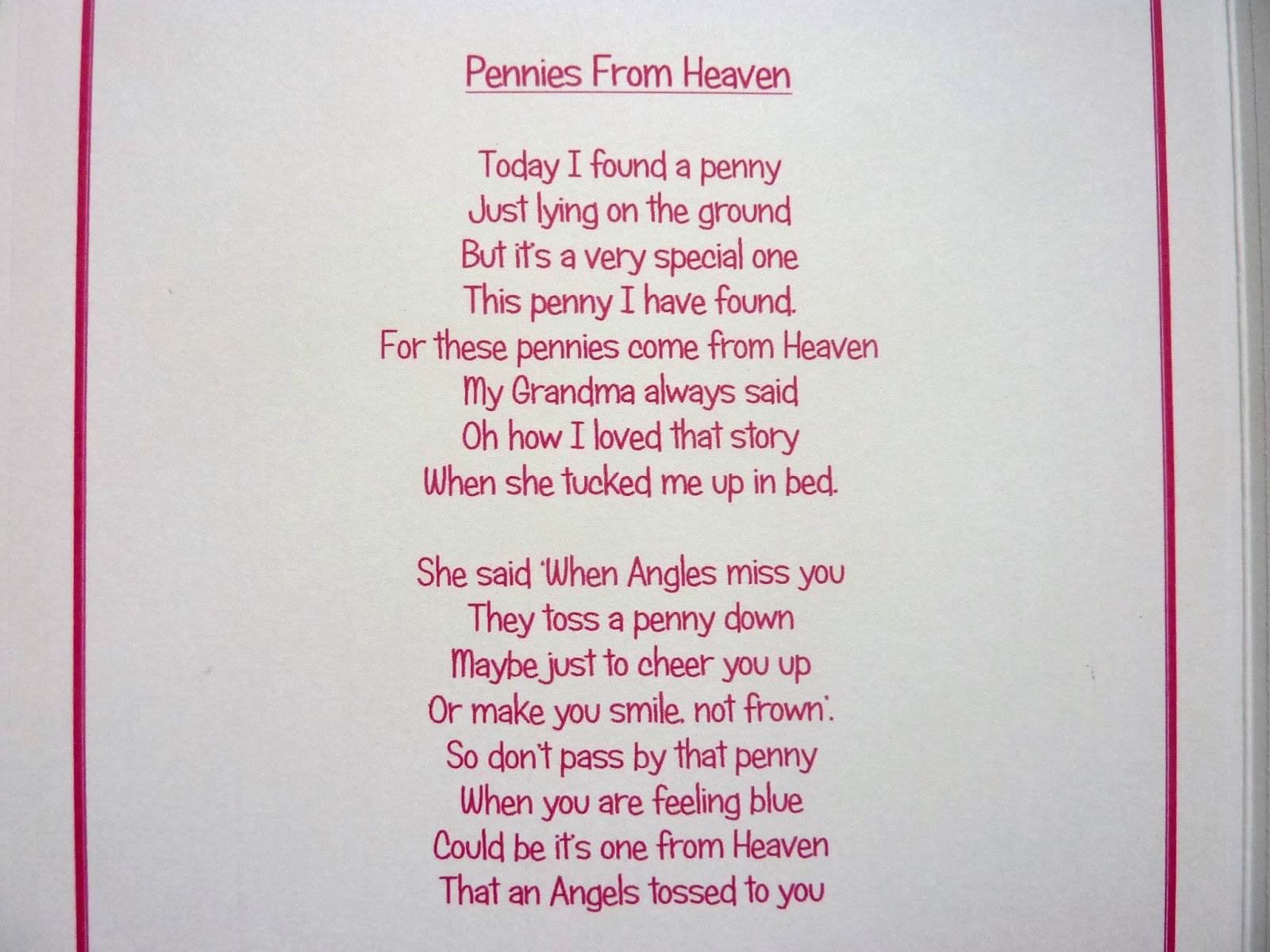 Crafty Creations: Pennies From Heaven for Pennies From Heaven Poem Printable