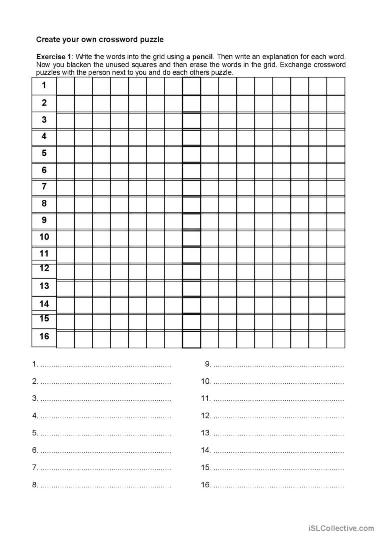 Creating A Crossword Puzzle I…: English Esl Worksheets Pdf & Doc for Make Your Own Crossword Printable