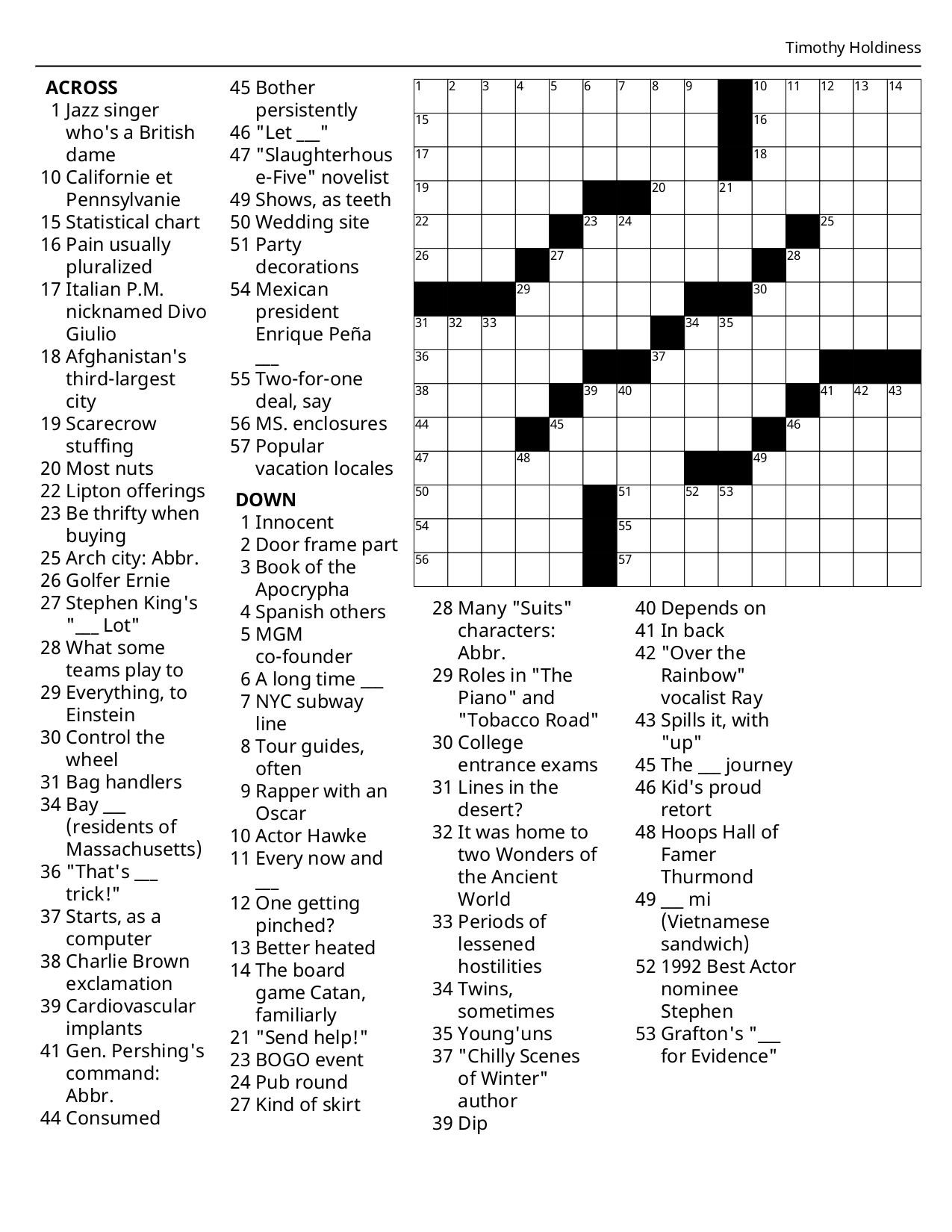 Crossword Puzzles | The Bogalusa Daily News for Daily Crossword Puzzle Answers Today Printable