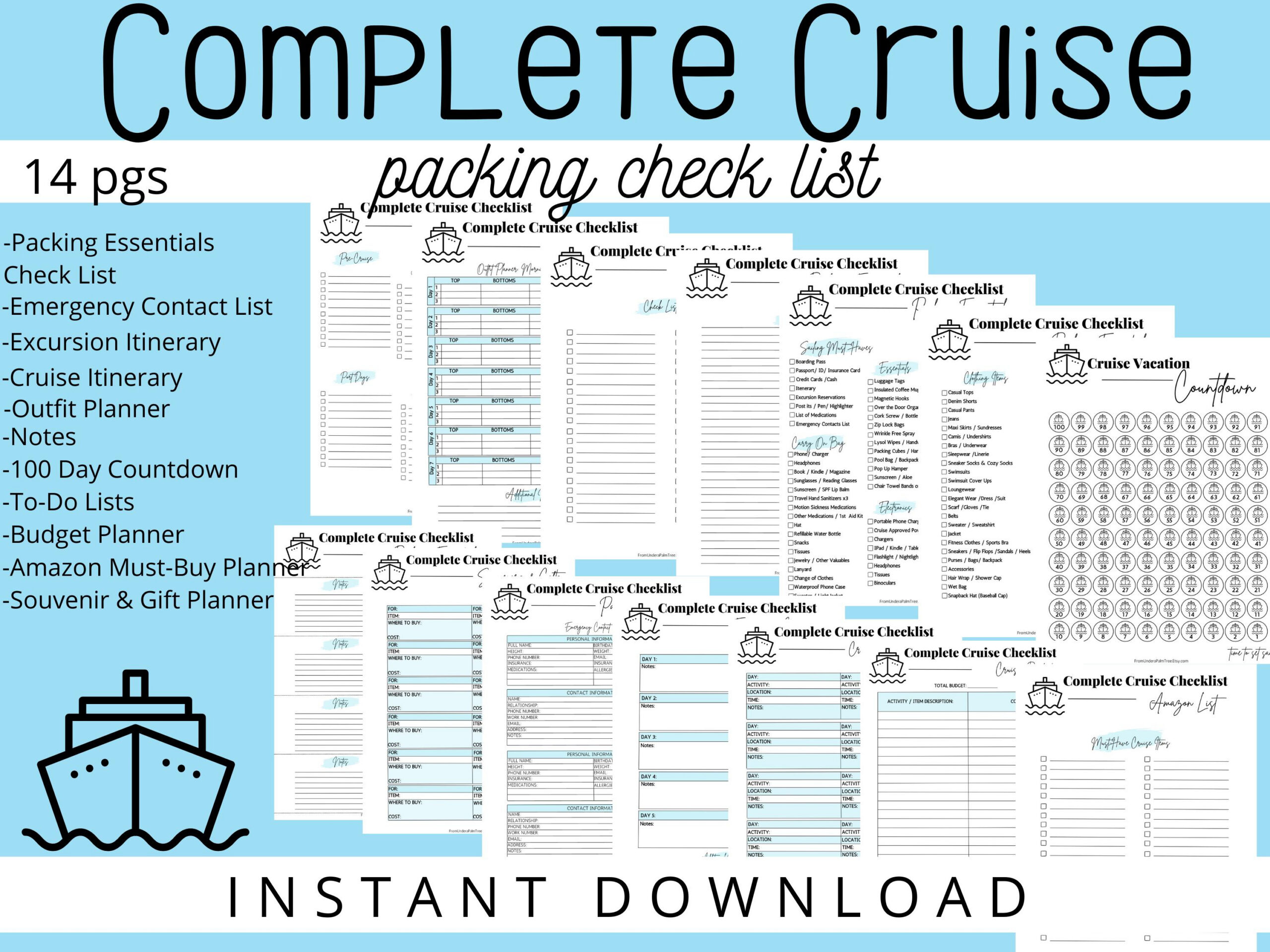Cruise Packing Checklist: 14-Page Planner (Digital Download intended for 14 Day Cruise Packing List Printable