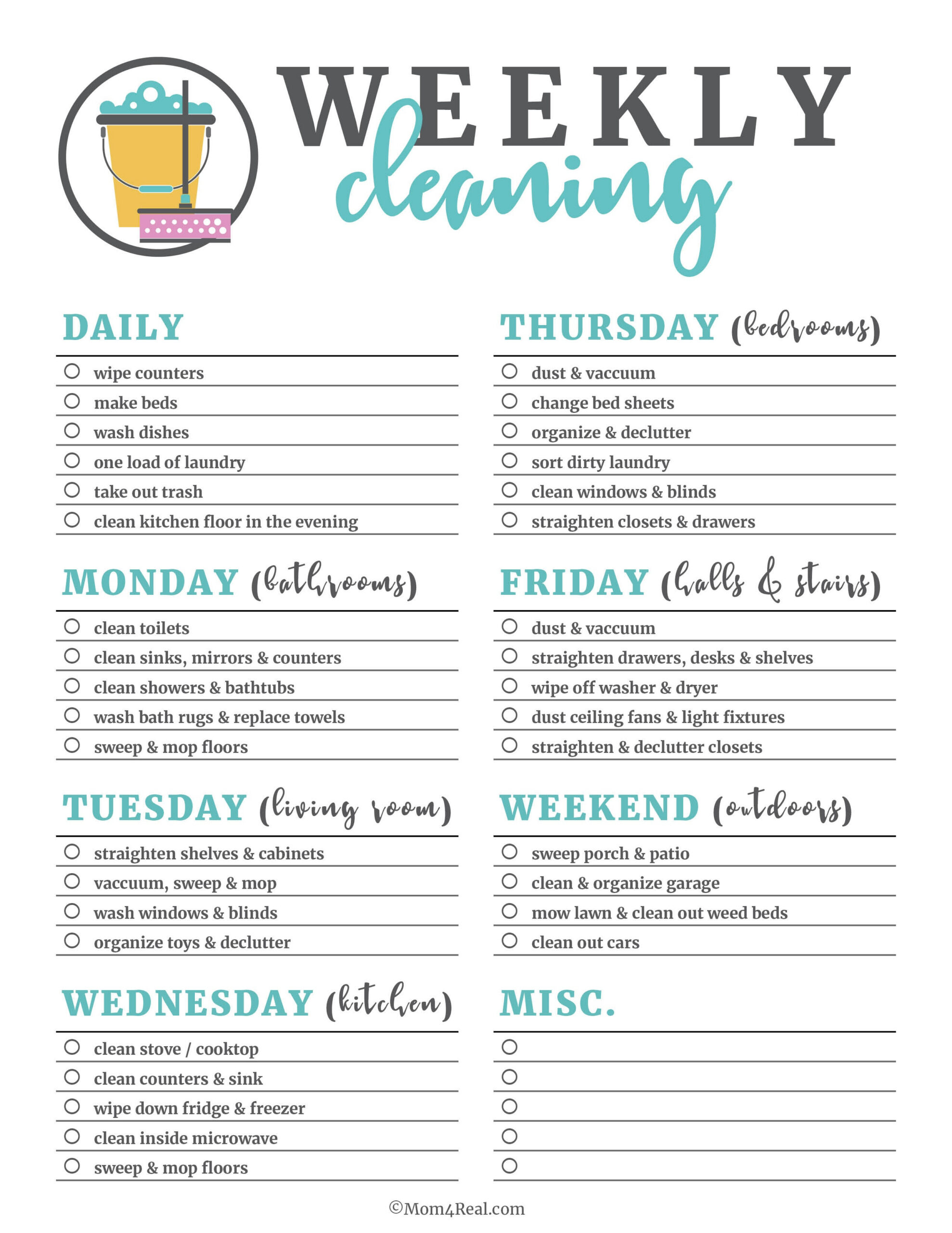 Daily Weekly Monthly Cleaning Checklist Printable Free - Printable within Weekly House Cleaning Checklist Printable