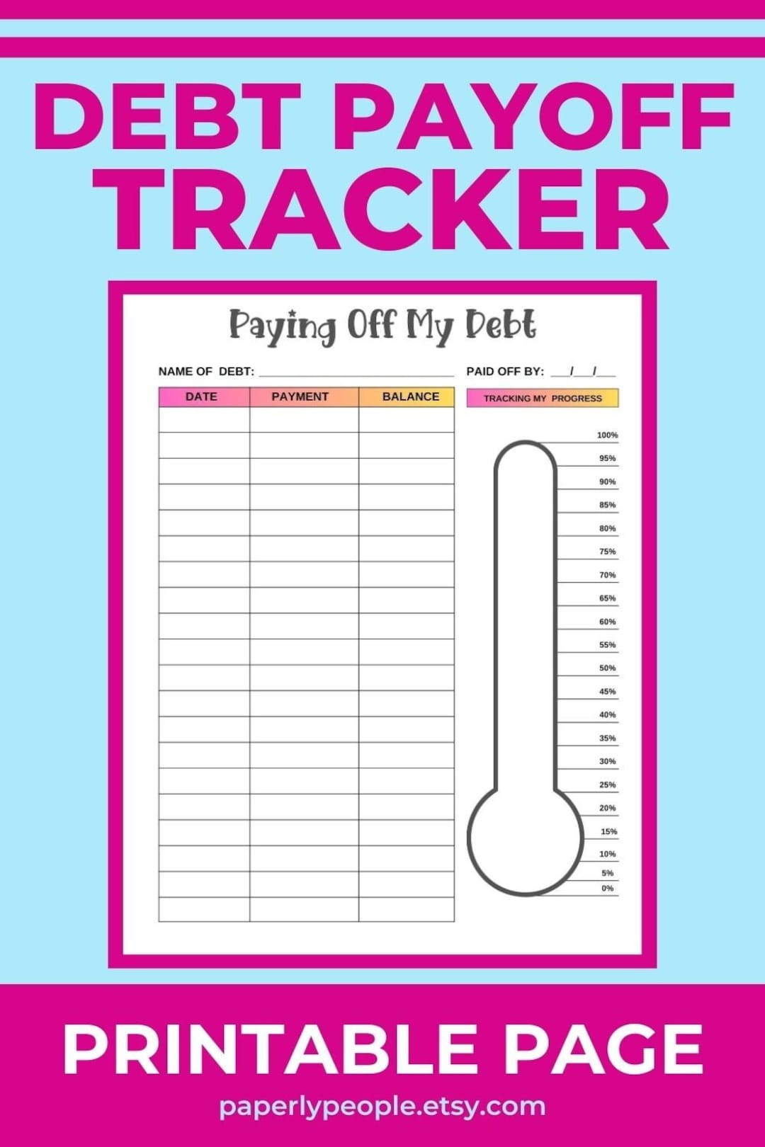 Debt Payoff Tracker | Druckbarer Tor-Tracker | Planerseiten with Pay Off Debt Tracker Printable
