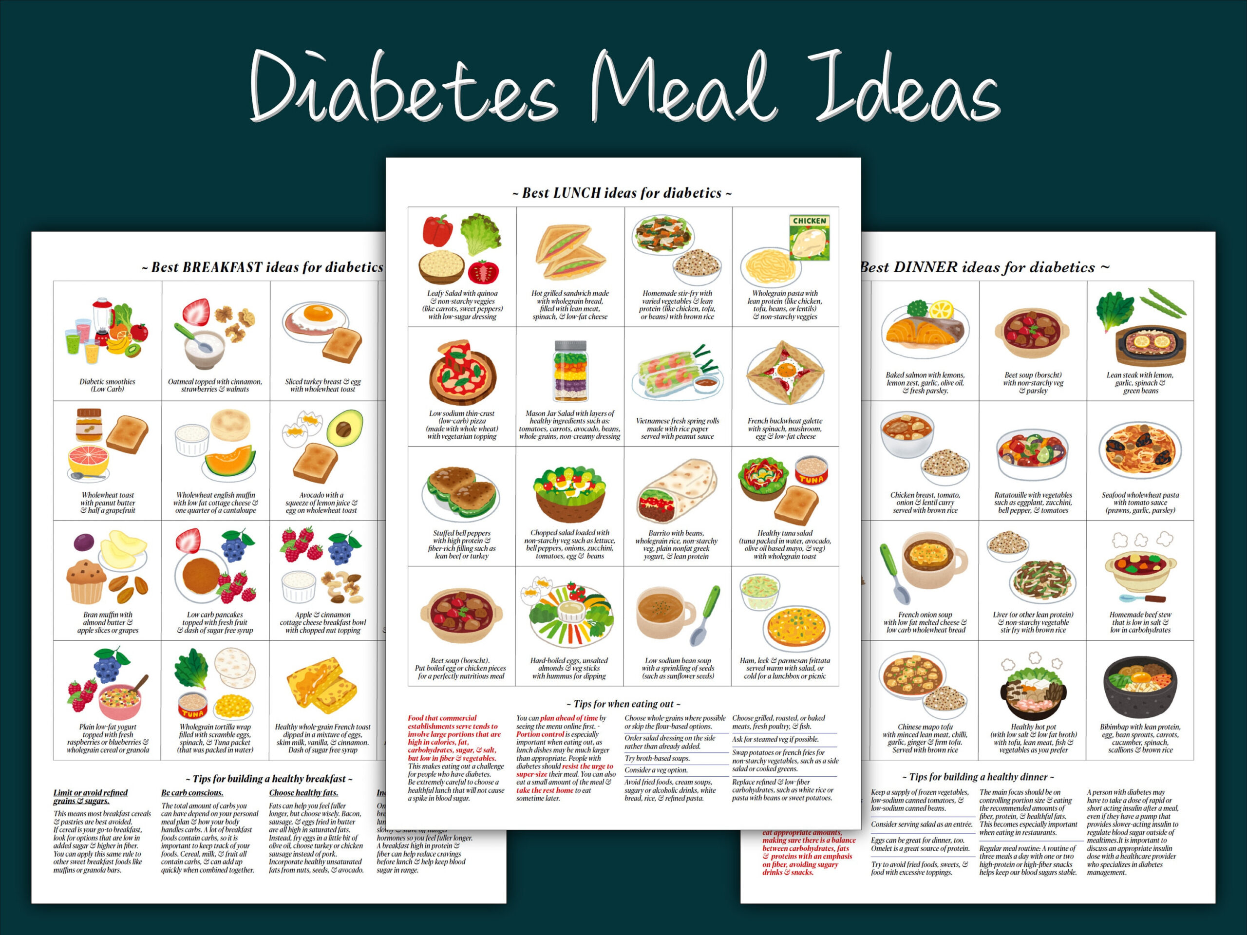 Diabetes Meal Ideas For Breakfast, Lunch & Dinner (3 Page Pdf with regard to Type 2 Diabetes Printable Diabetic Meal Plan